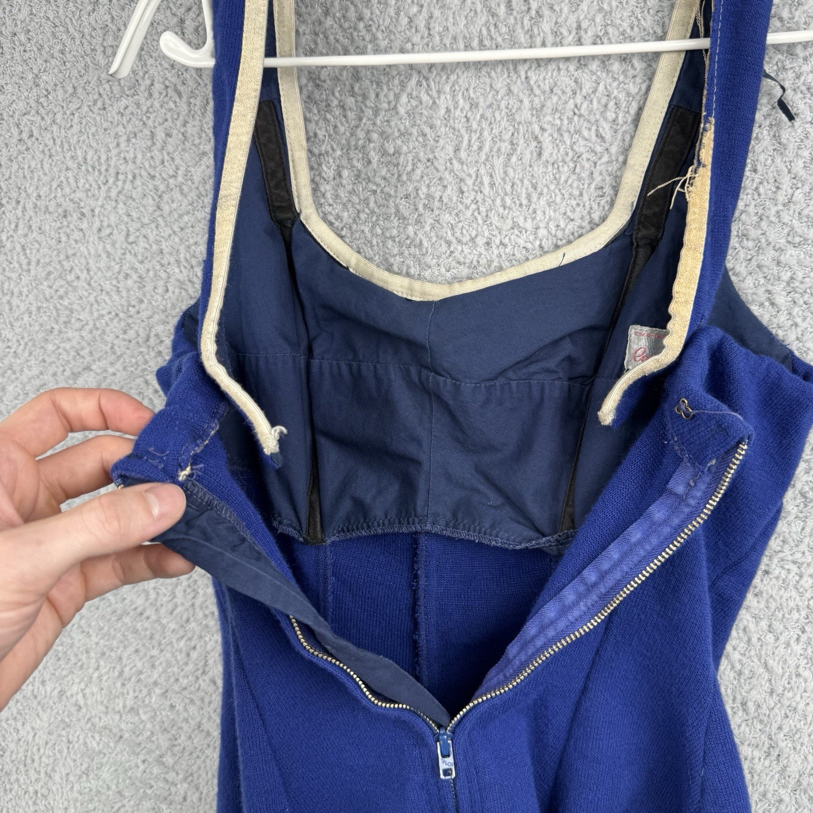Vintage 50s Rose Marie Reid California One Piece Swimsuit Bodysuit Blue White