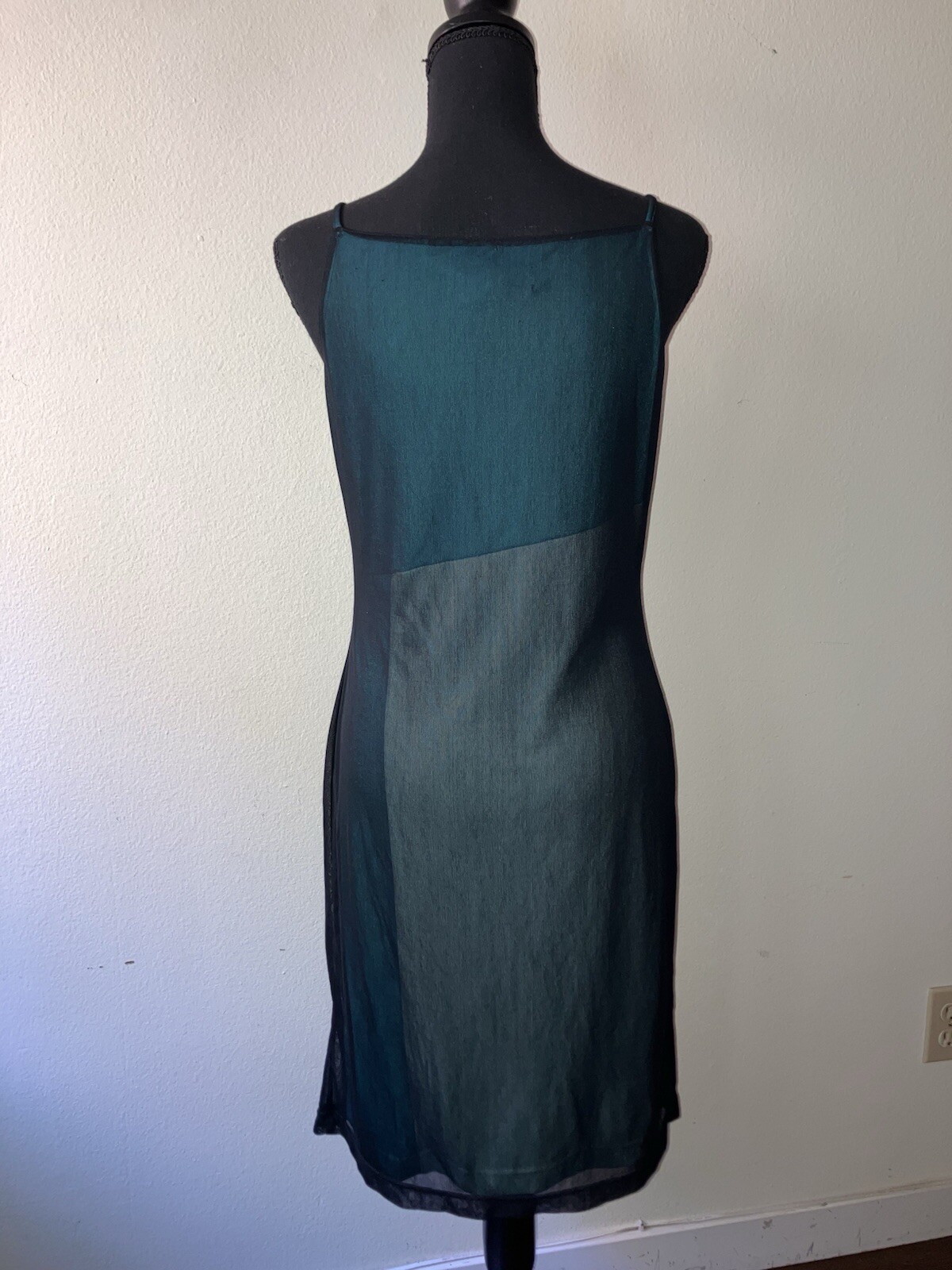 Vintage &rsquo;90s Express Color Block Shift Dress w/ Black Mesh Overlay Grunge XS/S