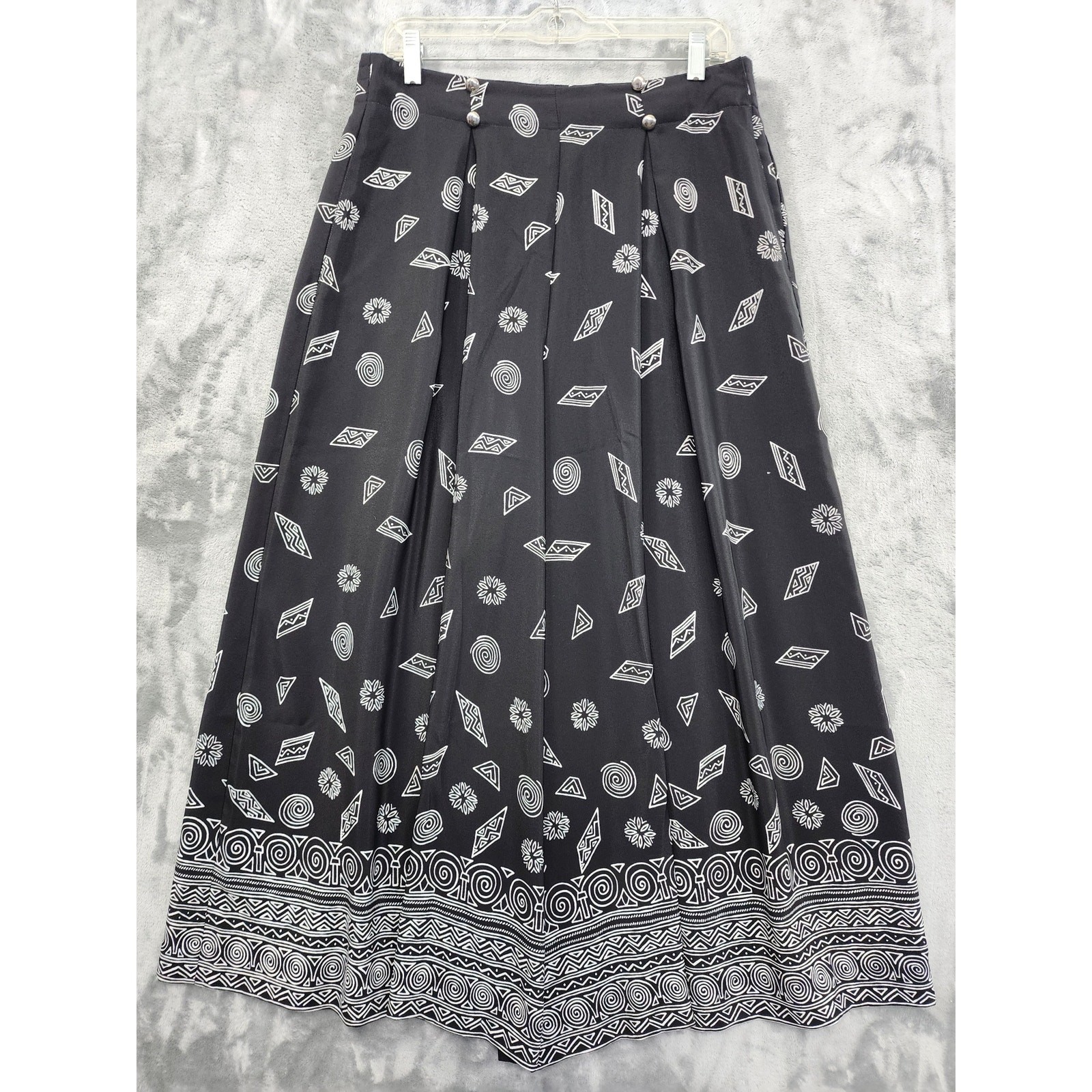Vintage Leslie Fay Pants Womens 14 Black White Geometric Crop Wide Leg Culottes