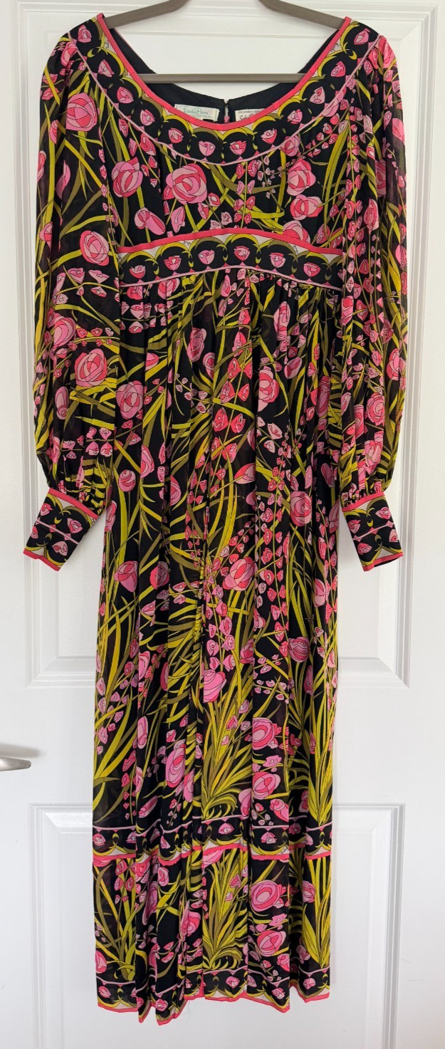Vintage Emilio Pucci Maxi Dress 8 Floral Print Empire Waist Italy Saks
