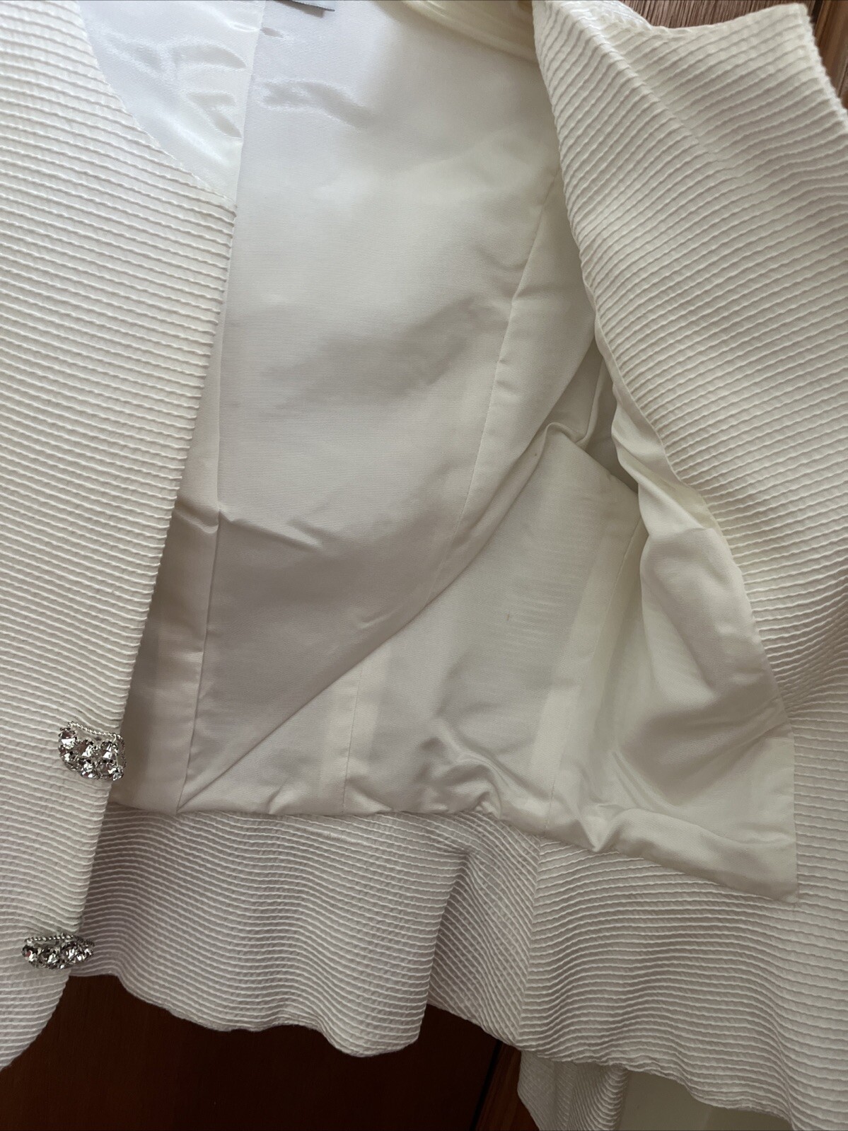 Vintage SILK &lsquo;N SANDERSON Blazer Jacket Off-White RHINESTONE BUTTONS Peplum