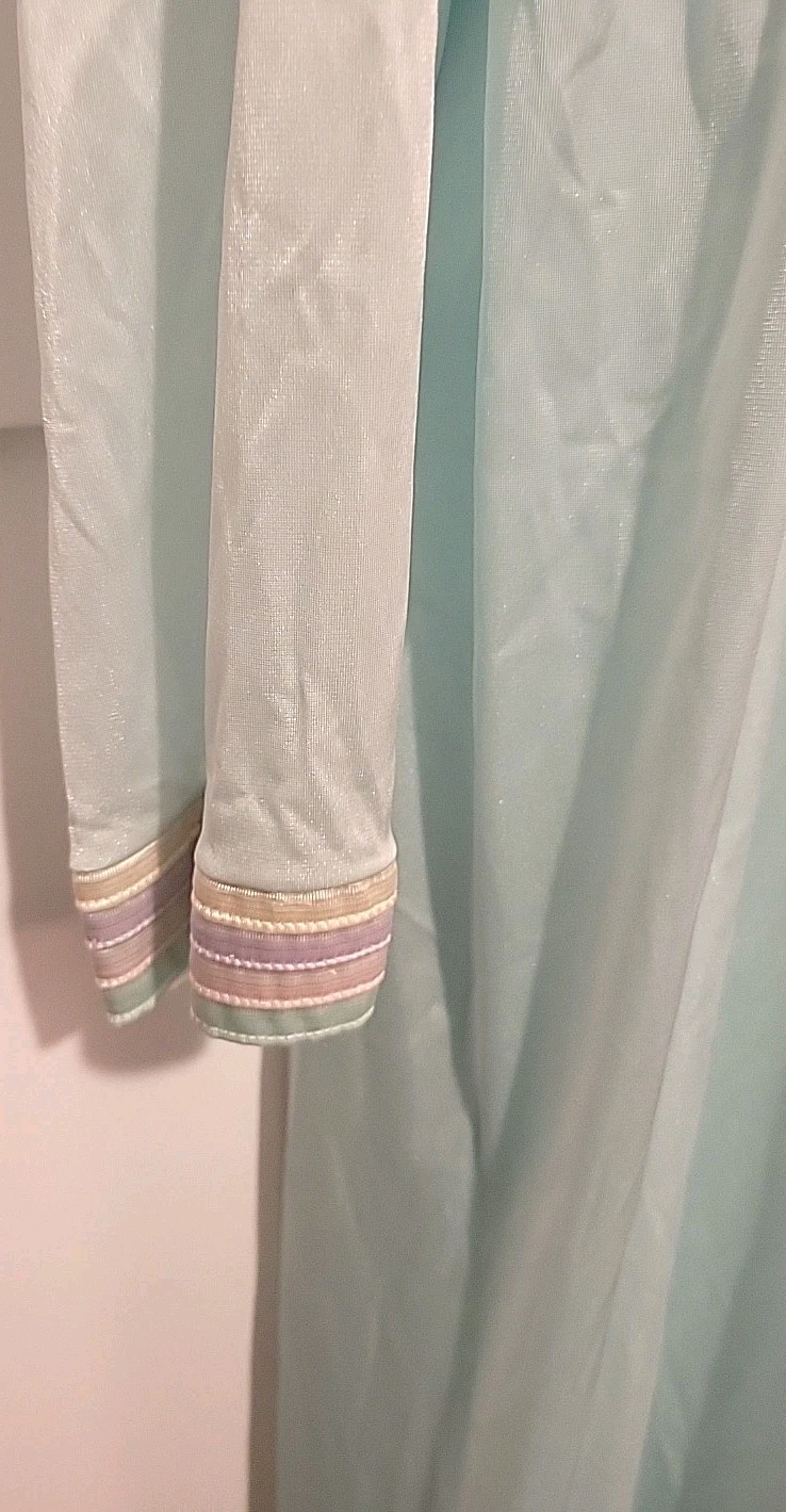 Vintage Spaghetti Strap Night Gown & Belted Robe Set Satin Pale Blue Pastel Trim