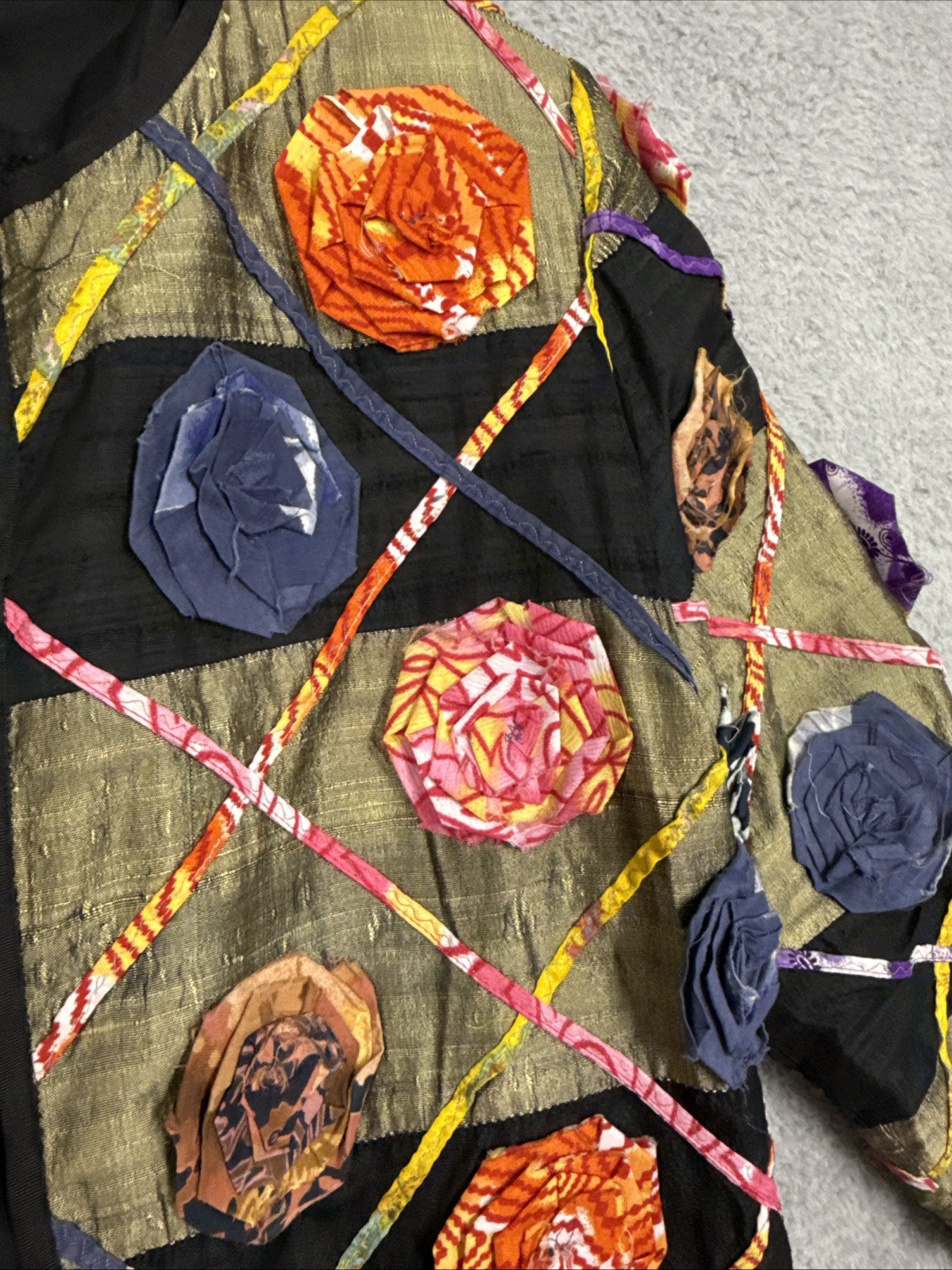 Allure Multi-Color Blazer Womens PM Vintage 90s Floral Appliquè 100% Silk