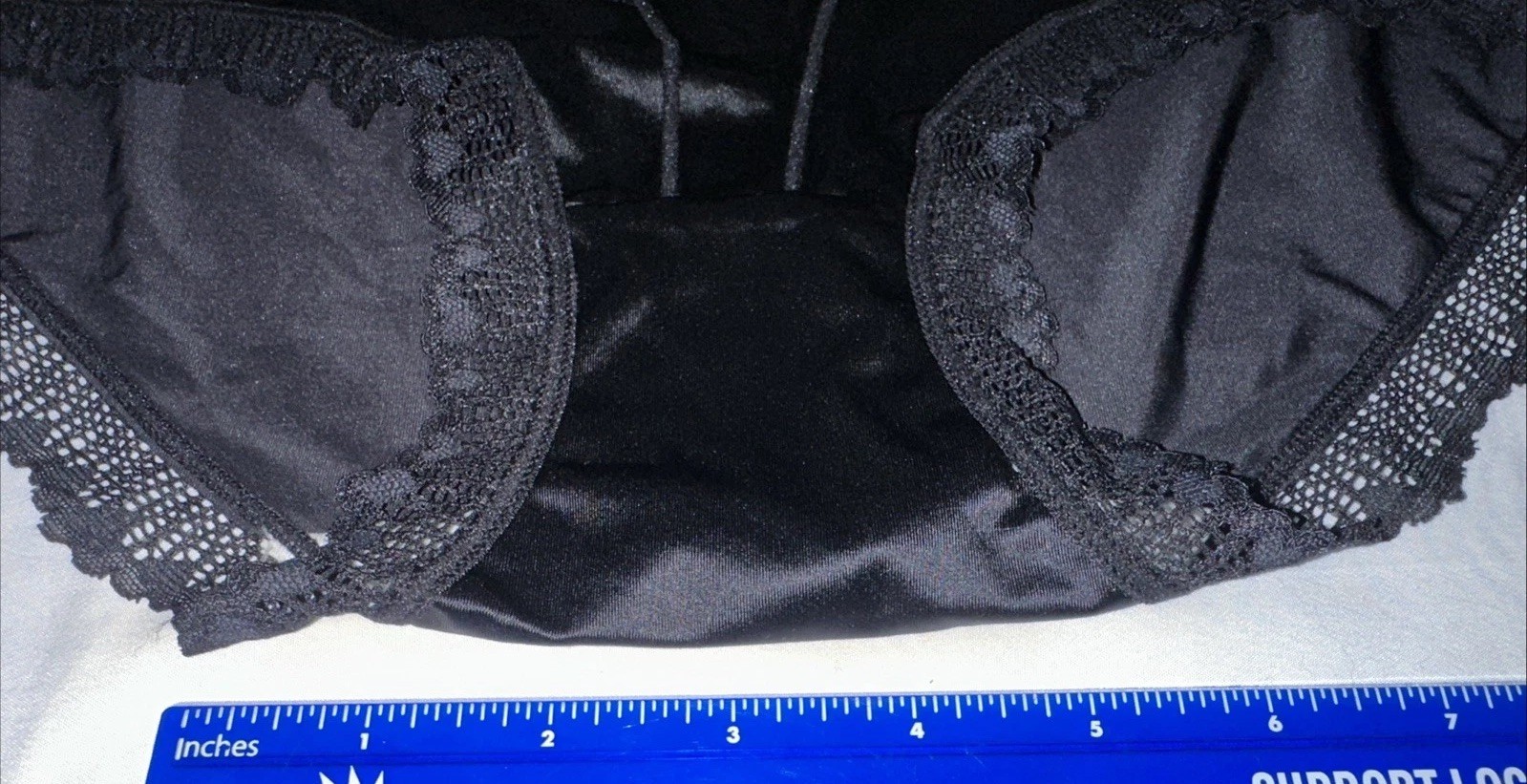 ~Shiny Large Black With Gem Nylon Lace Blended Panties W/Bow Cotton Gusset New