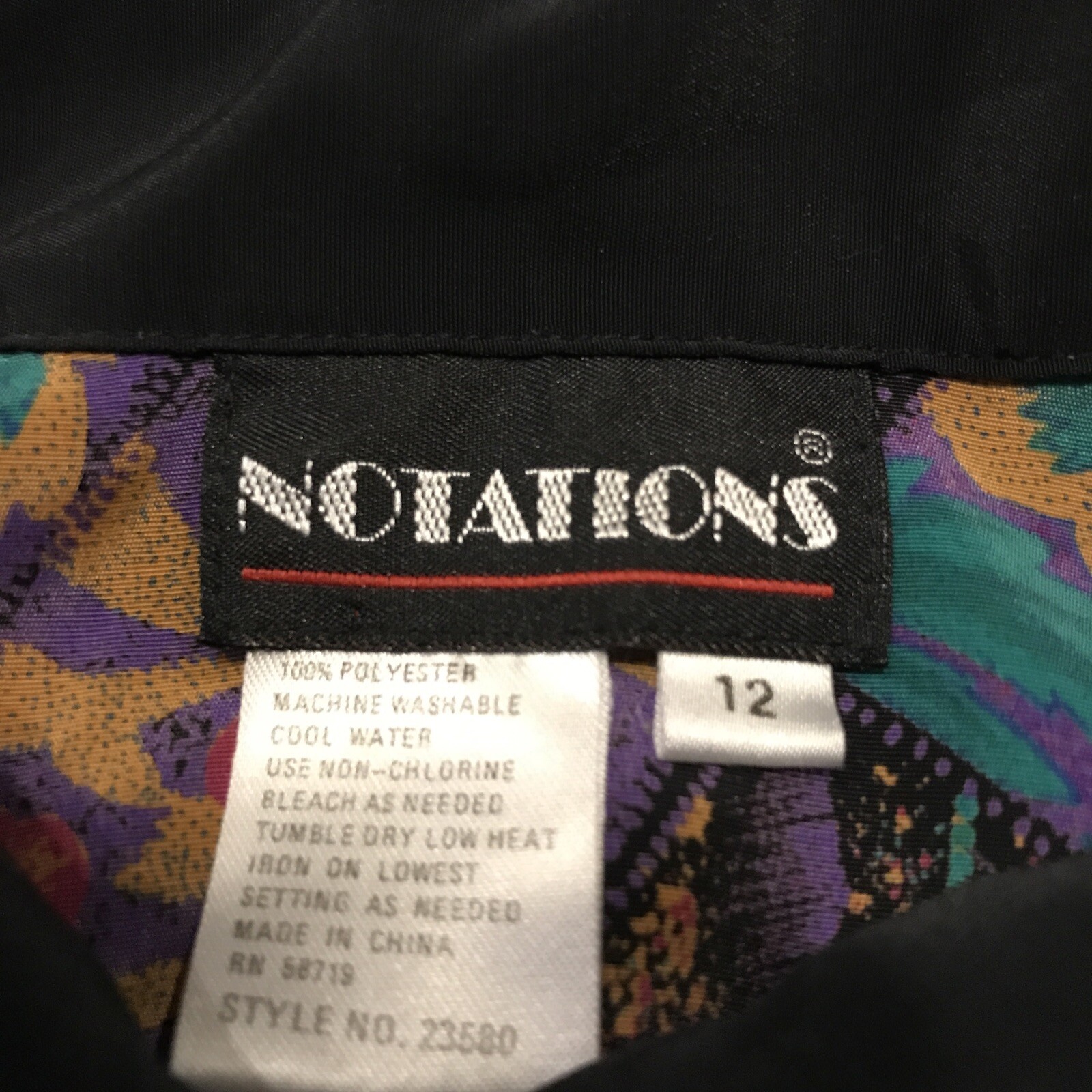vtg notations womene size 12 button up blouse polyester purple shirt b5