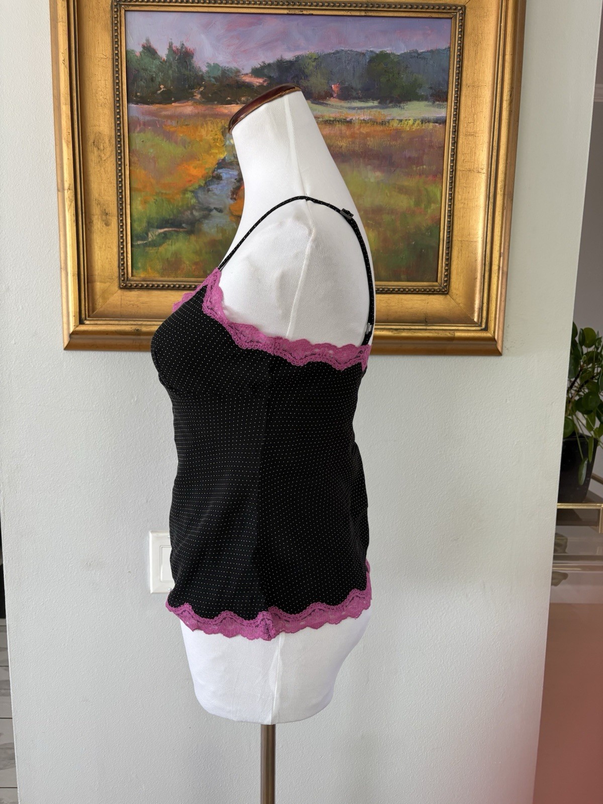 Express Design Studio Black White Polka Dot SILK Camisole Size S Y2K