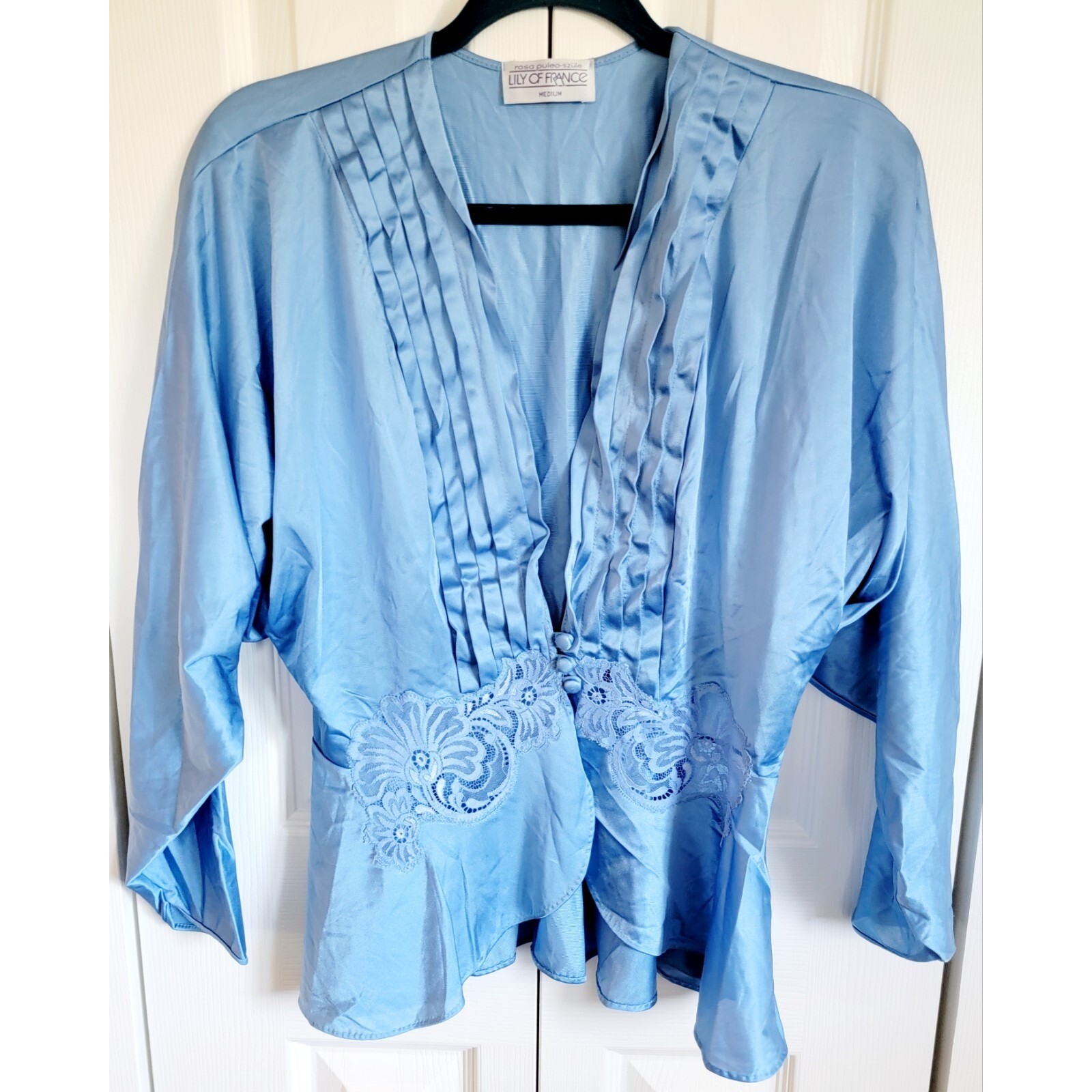 Lily Of France M Vintage 60&rsquo;s Long Nightgown Robe Blue Set Union Made USA Lace