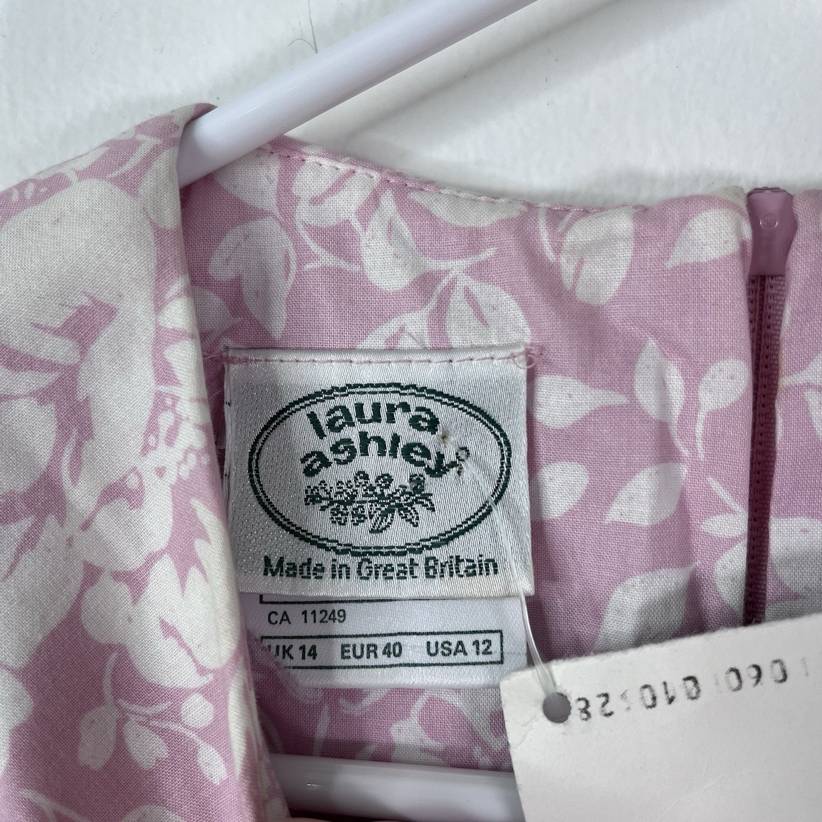 Vintage 80s LAURA ASHLEY NEW Dress Pink Floral Sailor Puff Sleeve 12