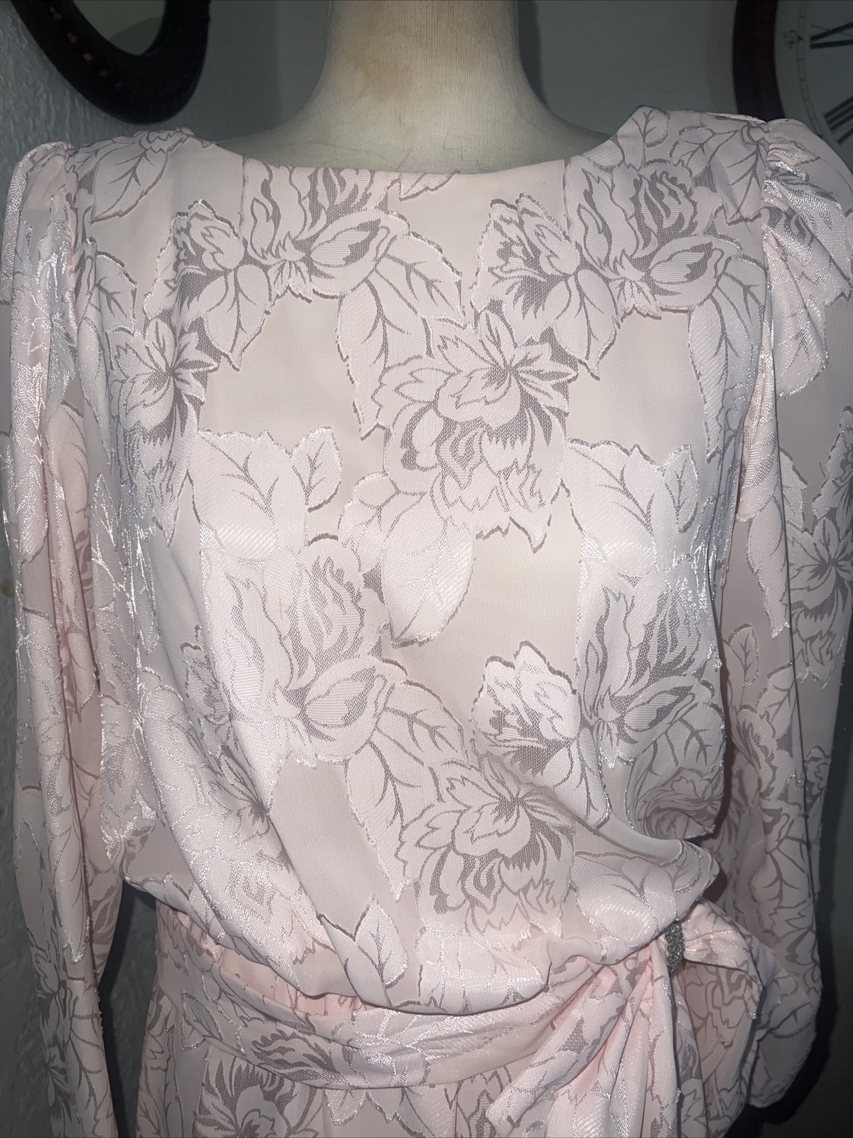 VTG DYNSTY STYLE PINK  FLORAL MAXI DRAPE BACK 8 Tall