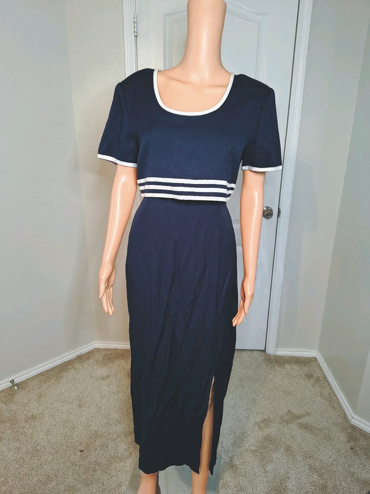Scarlett Womens Navy Nautical Stripe Maxi Dress Sailor Preppy Size 11 – DP29