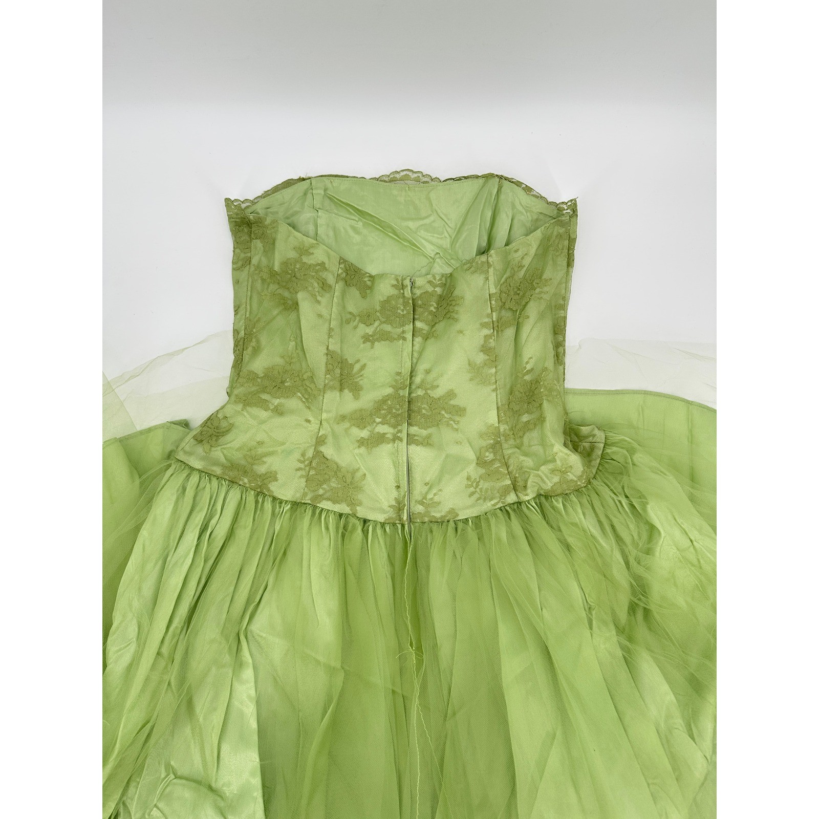 Jessica McClintock for Gunne Sax Vintage Lime Green Lace Tulle Gown Dress 13/14