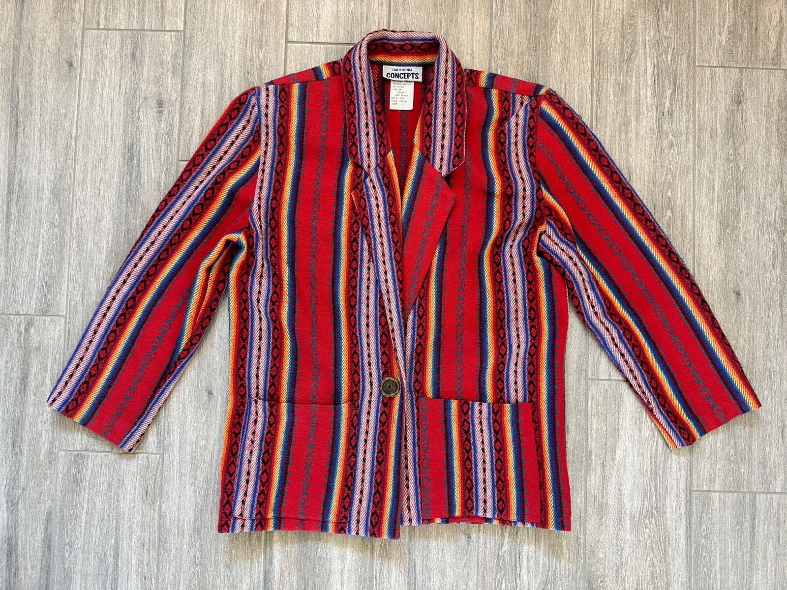 VTG CALIFORNIA CONCEPTS RAINBOW STRIPE AZTEC SOUTHWESTERN BLAZER JACKET SIZE S