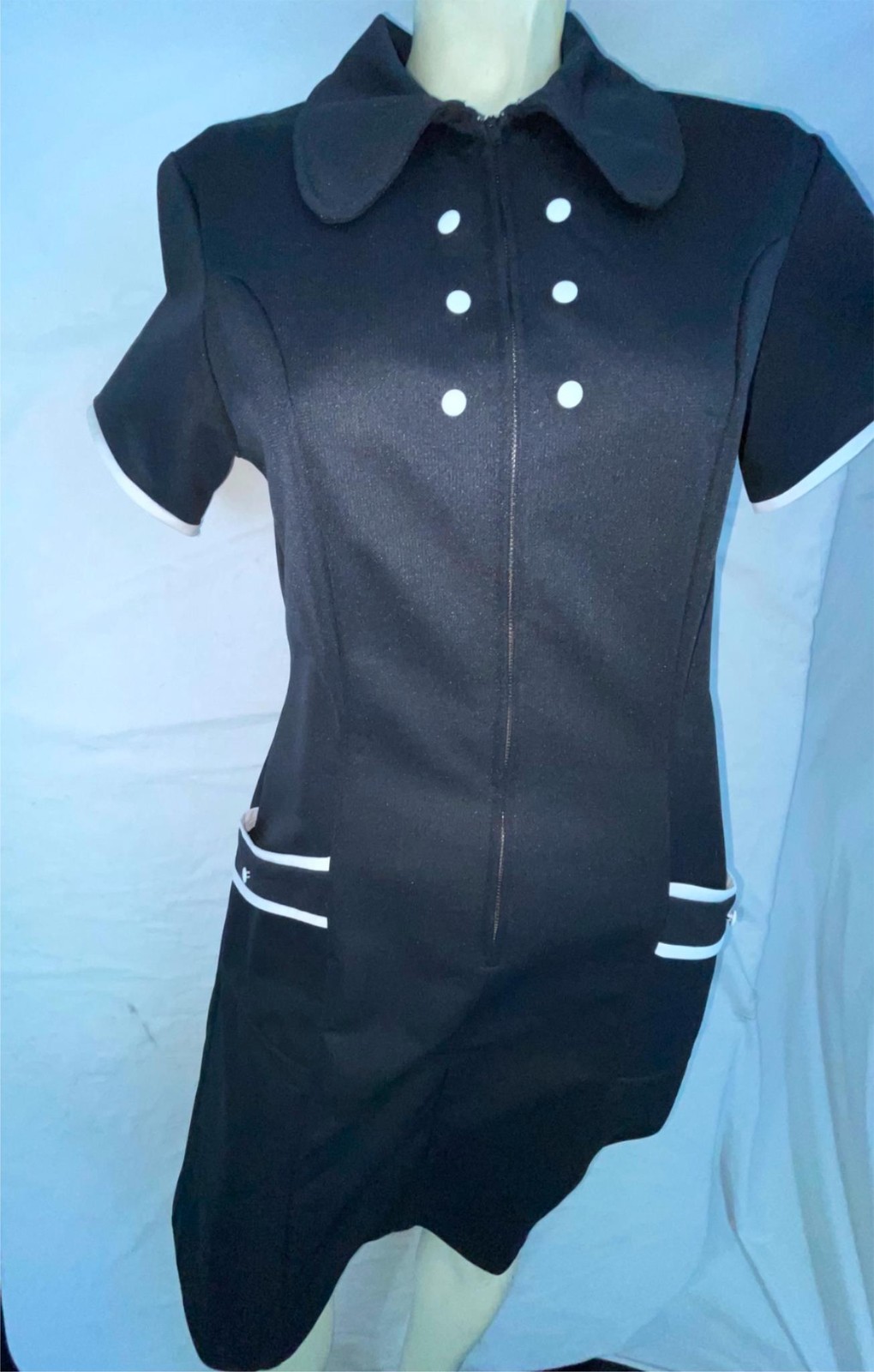 VTG 70S WOMENS S/M POLYESTER WAITRESS MAID DISCO RETRO GOGO UNIFORM DRESS