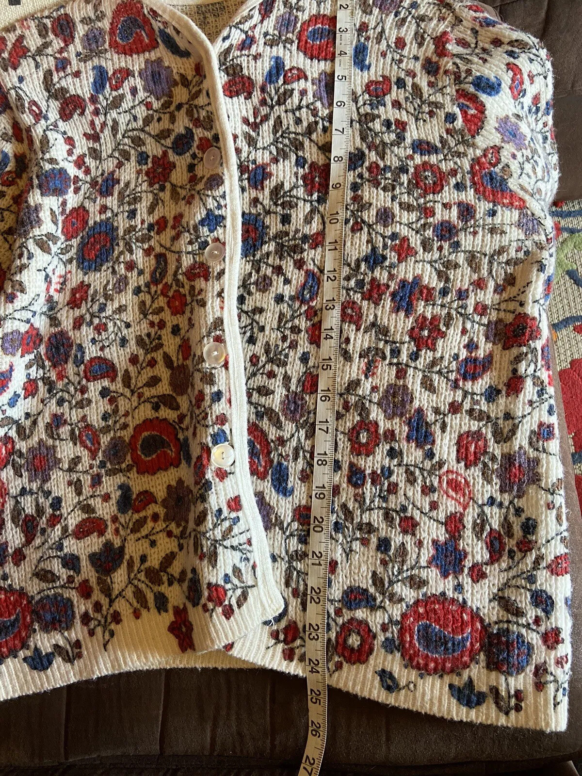 Vintage 1950’s Floral Womens Large Cardigan Sweater Orlan Acrylic GrandmaCore