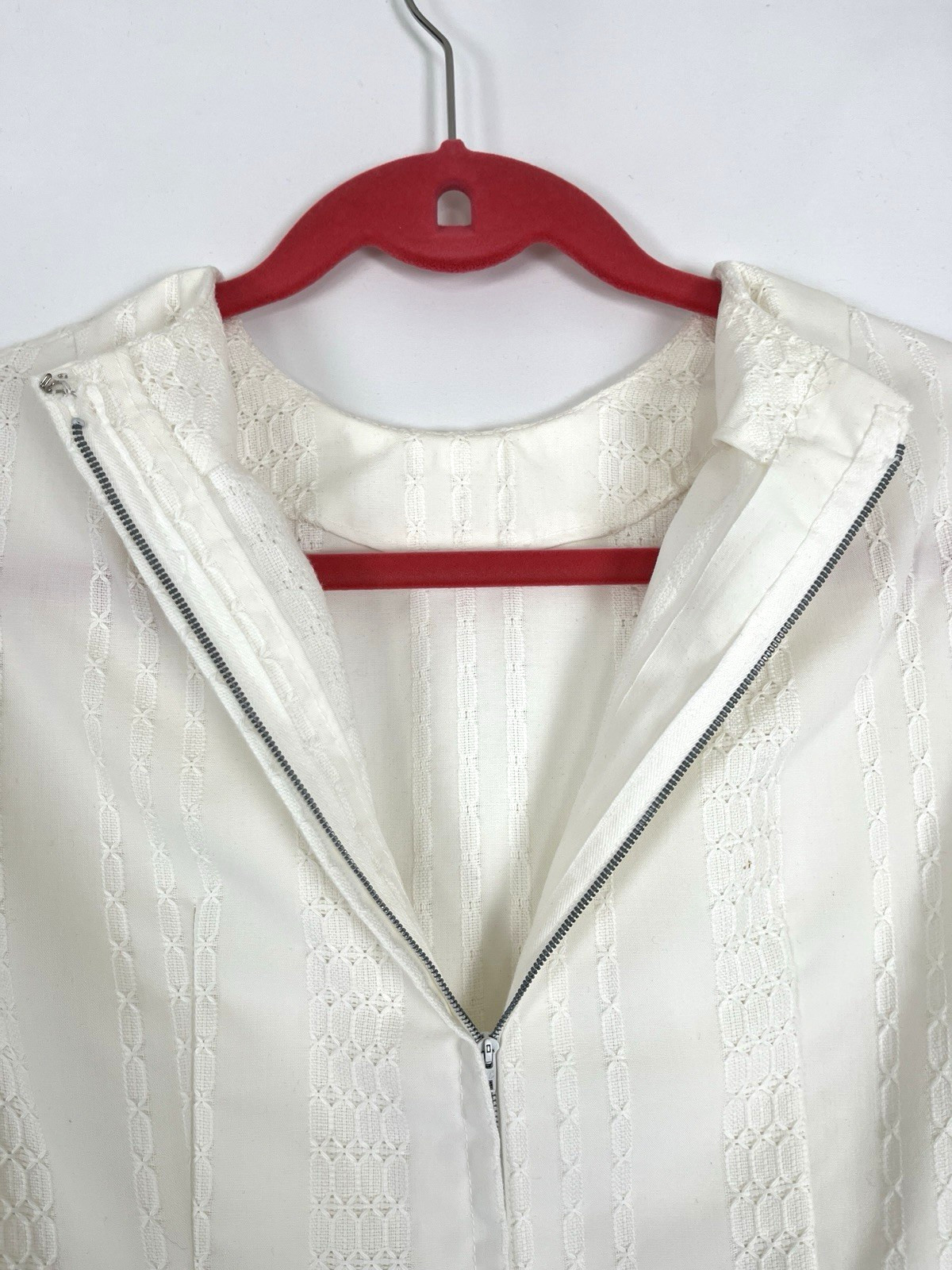 Vintage 1960s Cotton Crochet Lace Eyelet Off White XS/S Empire Mini Shift Dress
