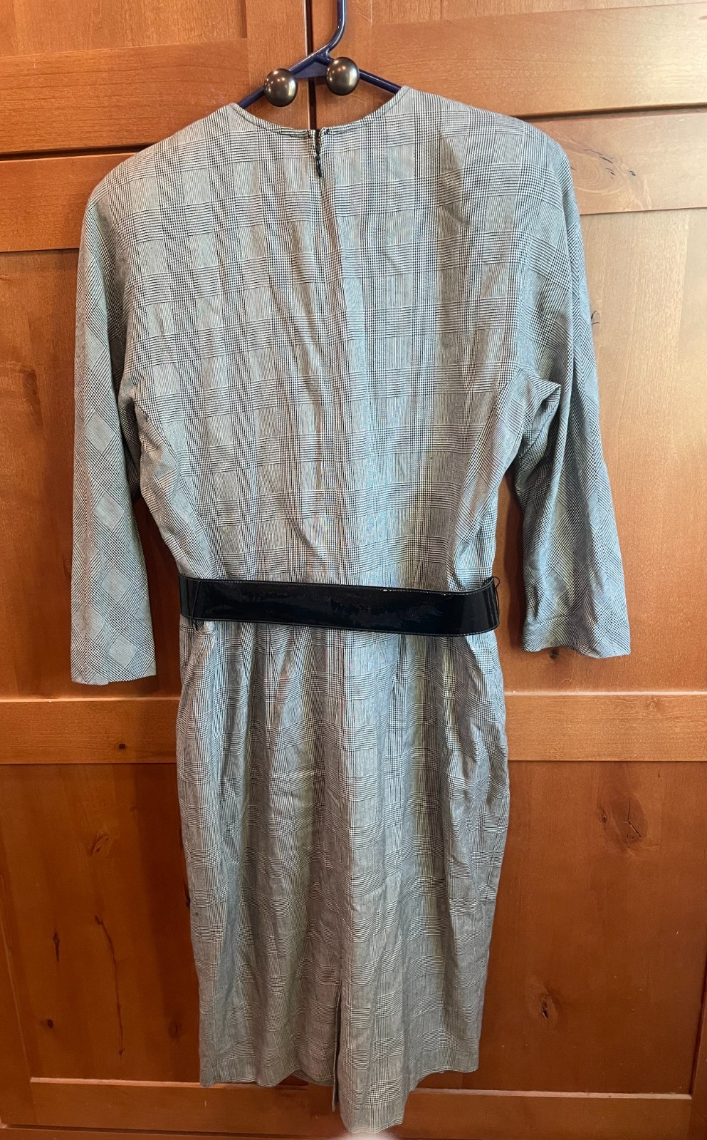 Vtg Lloyd Williams Rayon Silk Classic Houndstooth w/shoulder pads belt size 14