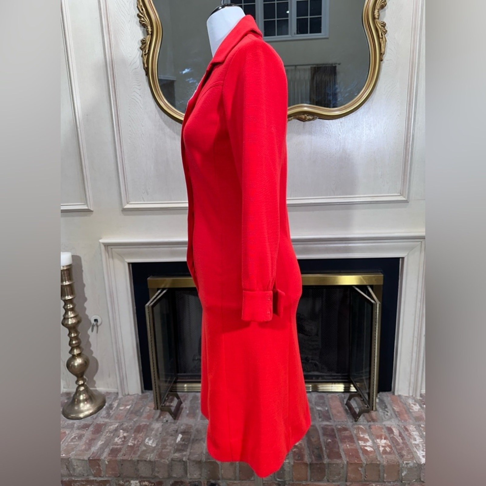 Vintage David Crystal Red Button-Front Dress Heavy Knit Collared (fits small)