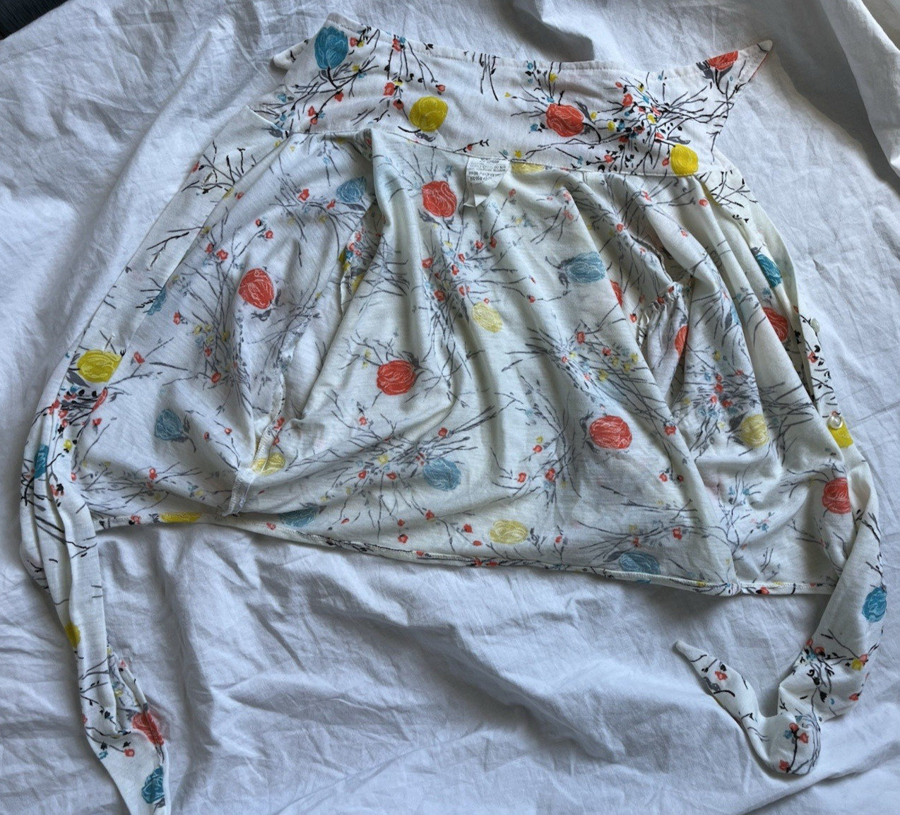 Vintage 70s Floral Crop Tie Blouse Summer Prairie Blooms Hippie Boho Cottage S/M