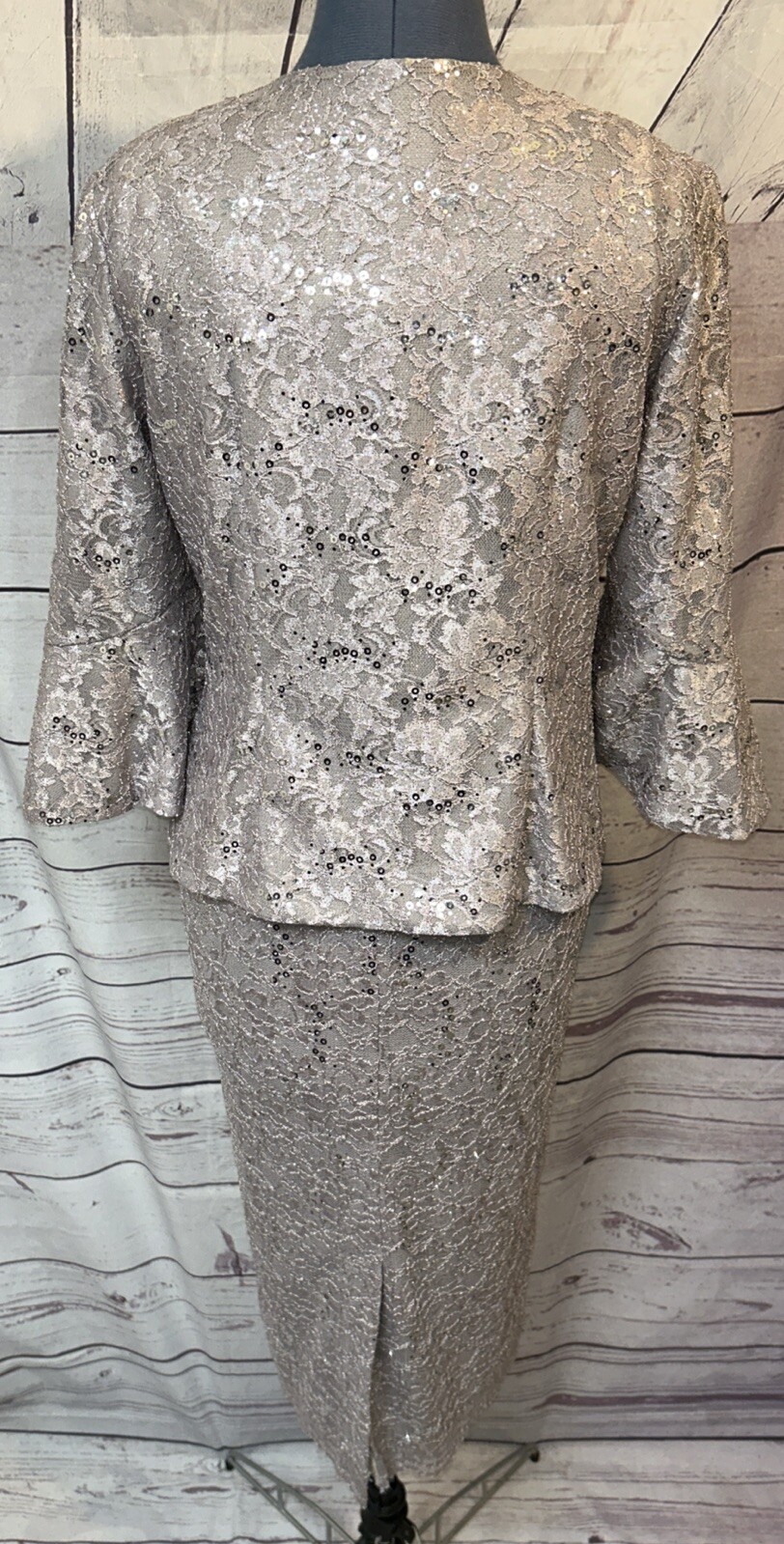 Alex Evenings 2-Piece Evening Sequin/Lace Dress Sliver Size 10
