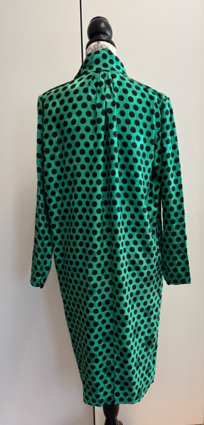 Vintage Emanuel Ungaro Ter silk green black polka dot dress size 6