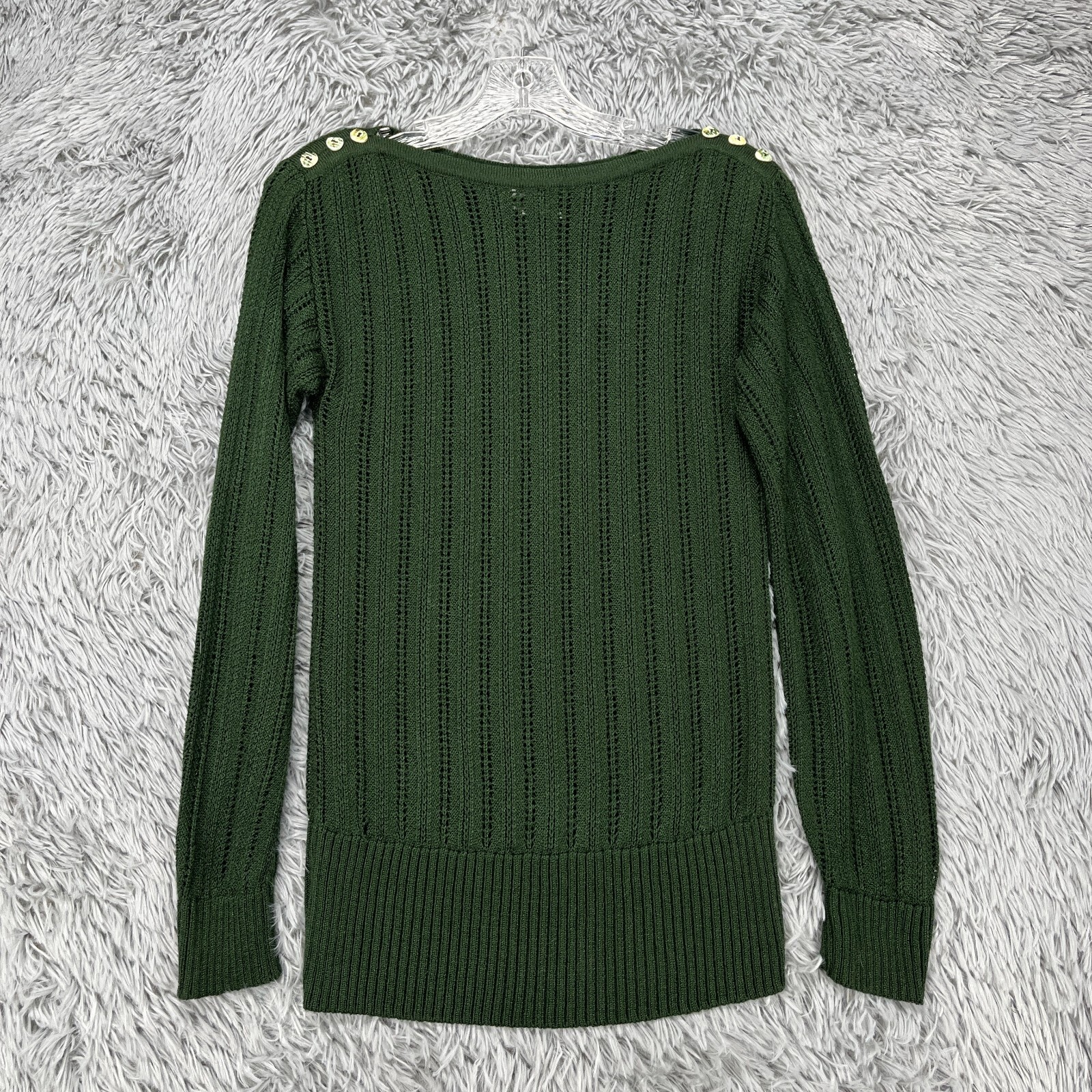 Vintage Ami Knits Pullover Sweater Women&rsquo;s 4 Green Open Knit 80&rsquo;s Button Retro