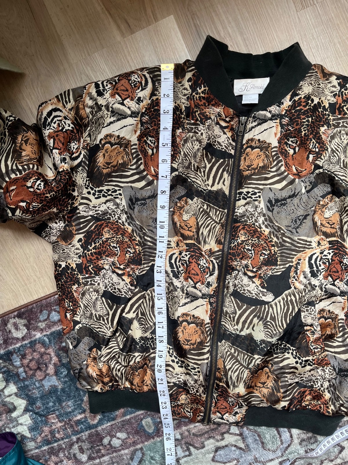 Womens vintage 100% silk bomber Jacket animal African print size L