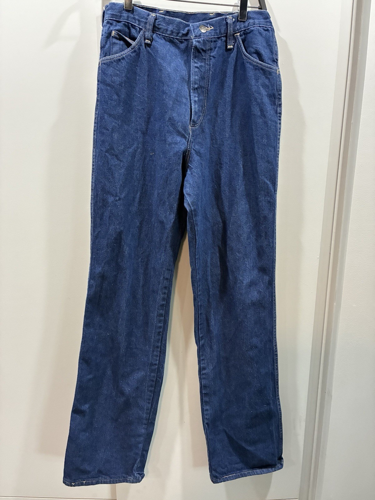 Vintage Rustler Wrangler Misses Jeans 12 LONG USA Dark Wash Straight Leg Denim