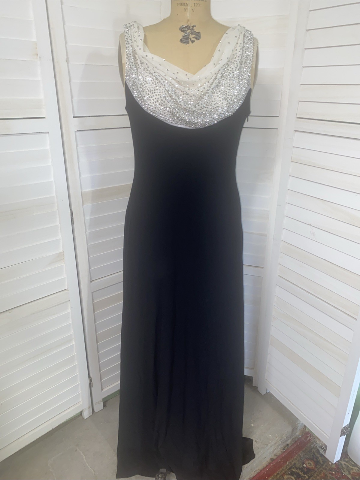 Vintage 90s Cachet Dress Size 12 Black Maxi Floor Length Slinky Sexy