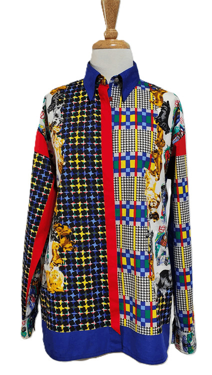 VTG VERSACE JEANS COUTURE Puppy Dog Novelty Print Circus Blouse Top Shirt S