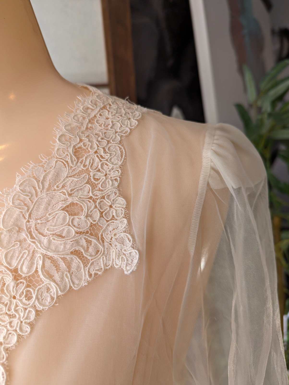 Vtg Val Mode Peignoir Dressing Gown Robe Lingerie Sheer Chiffon Soutauch Lace Sm