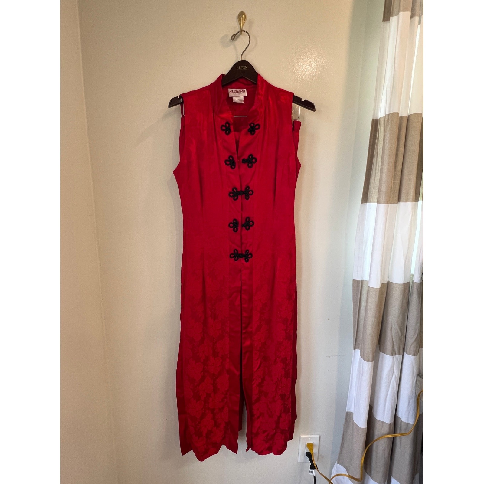 Vintage Alchemy by Joo Mee Red Cheongsam Dress & Pants Set 1980s Boho Sz 10