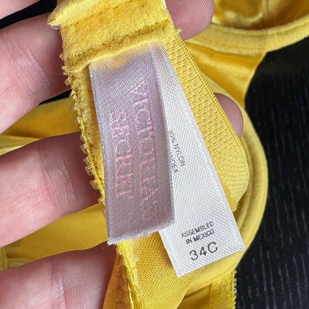 Vintage Victoria&rsquo;s Secret Second Skin Satin Bra Set Golden Yellow Size 34C/S