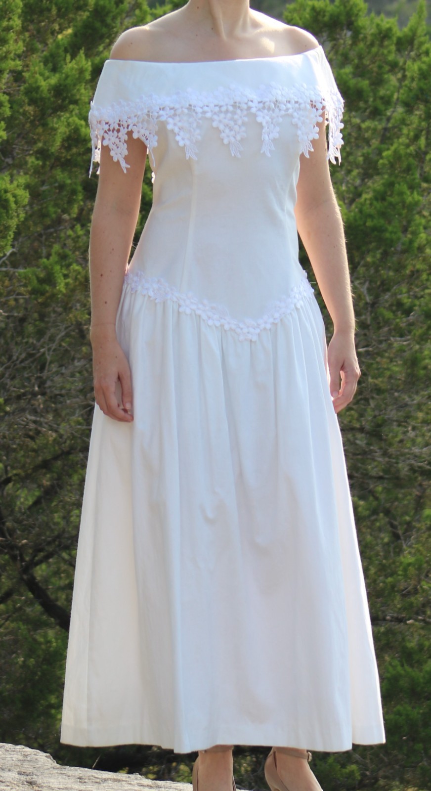 Vintage Cachet Dress 13/14 Bari Protas 1980s White w/Lace Victorian Wedding Tea