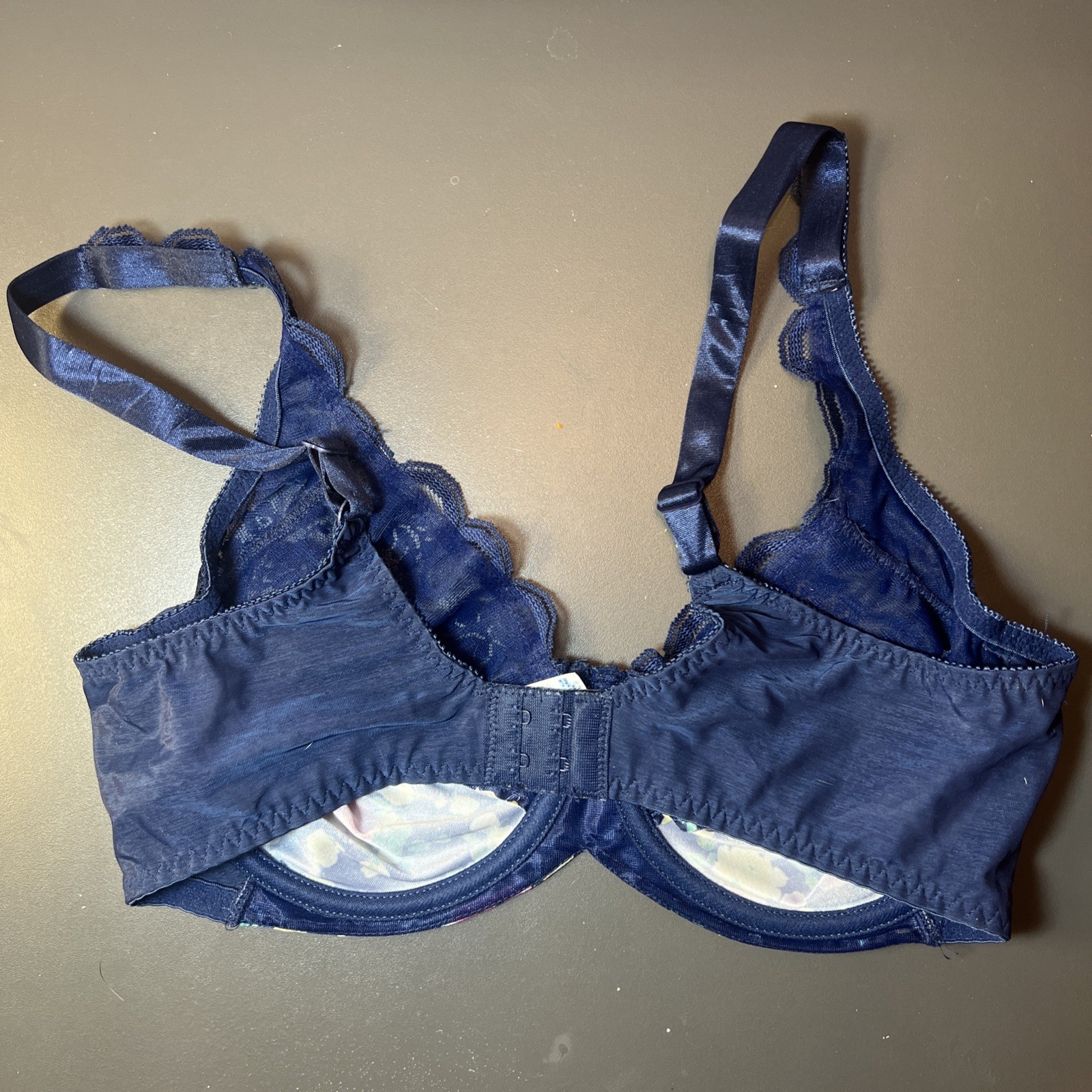 Vintage Chantilly Maidenform Bra 36C Wired Unlined No Pads Floral W/ Blue Lace
