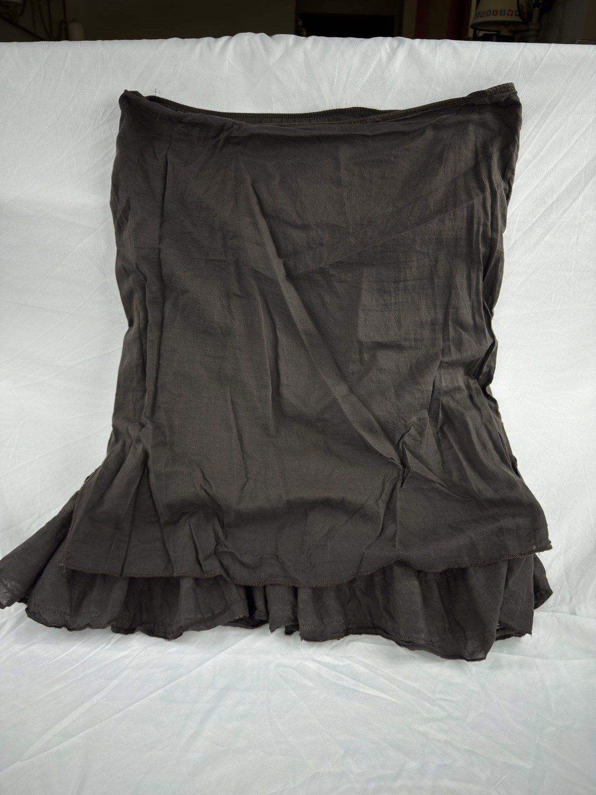 Vintage Miss Chievous brown Boho Hippy Multitiered Ruffles Cotton Skirt Sz L