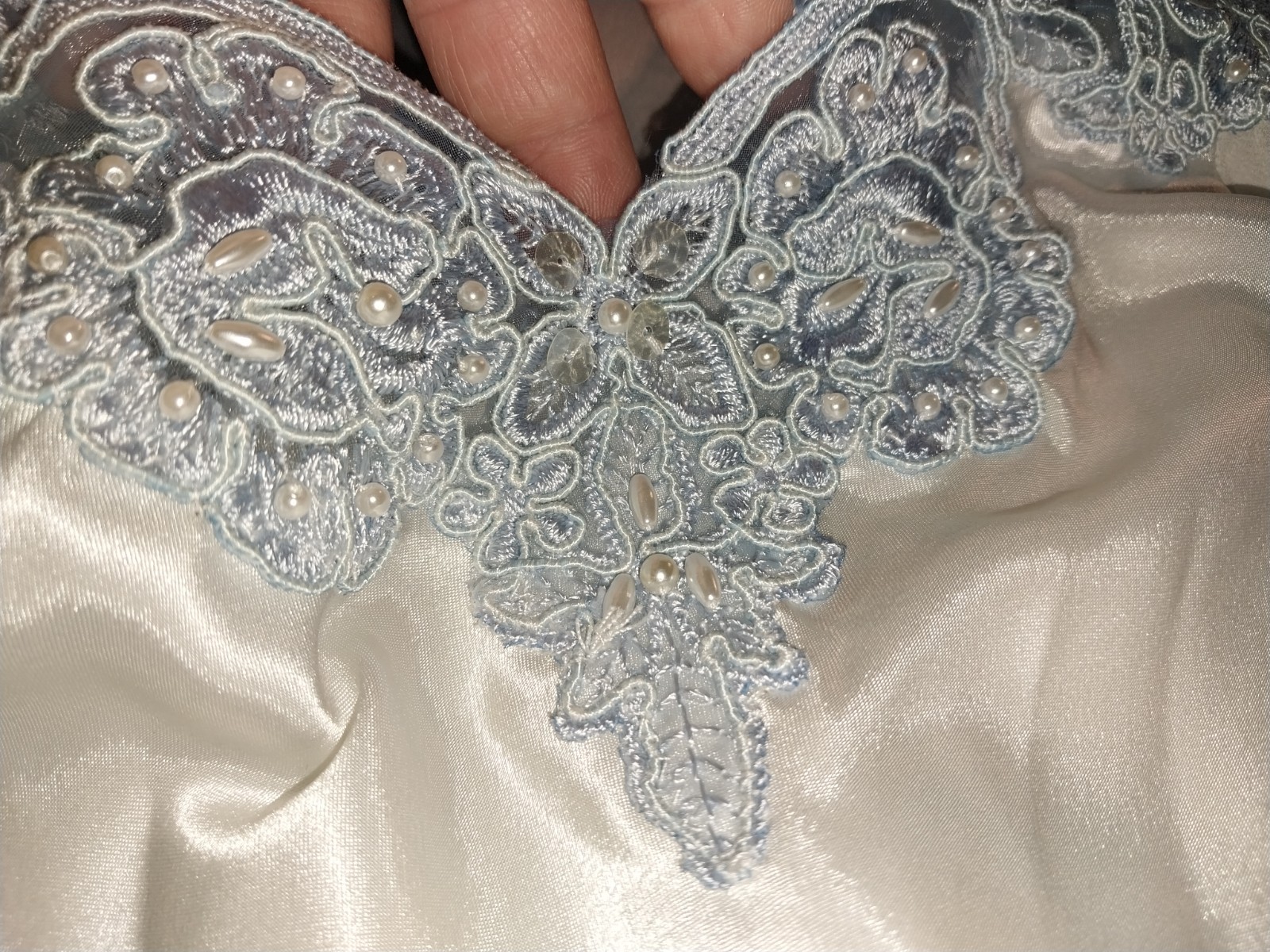 VTG SATIN LIQUID SHINY LUX BABYDOLL VENICE LACE BEADS BABY BLUE XL 44 46 CHIFFON