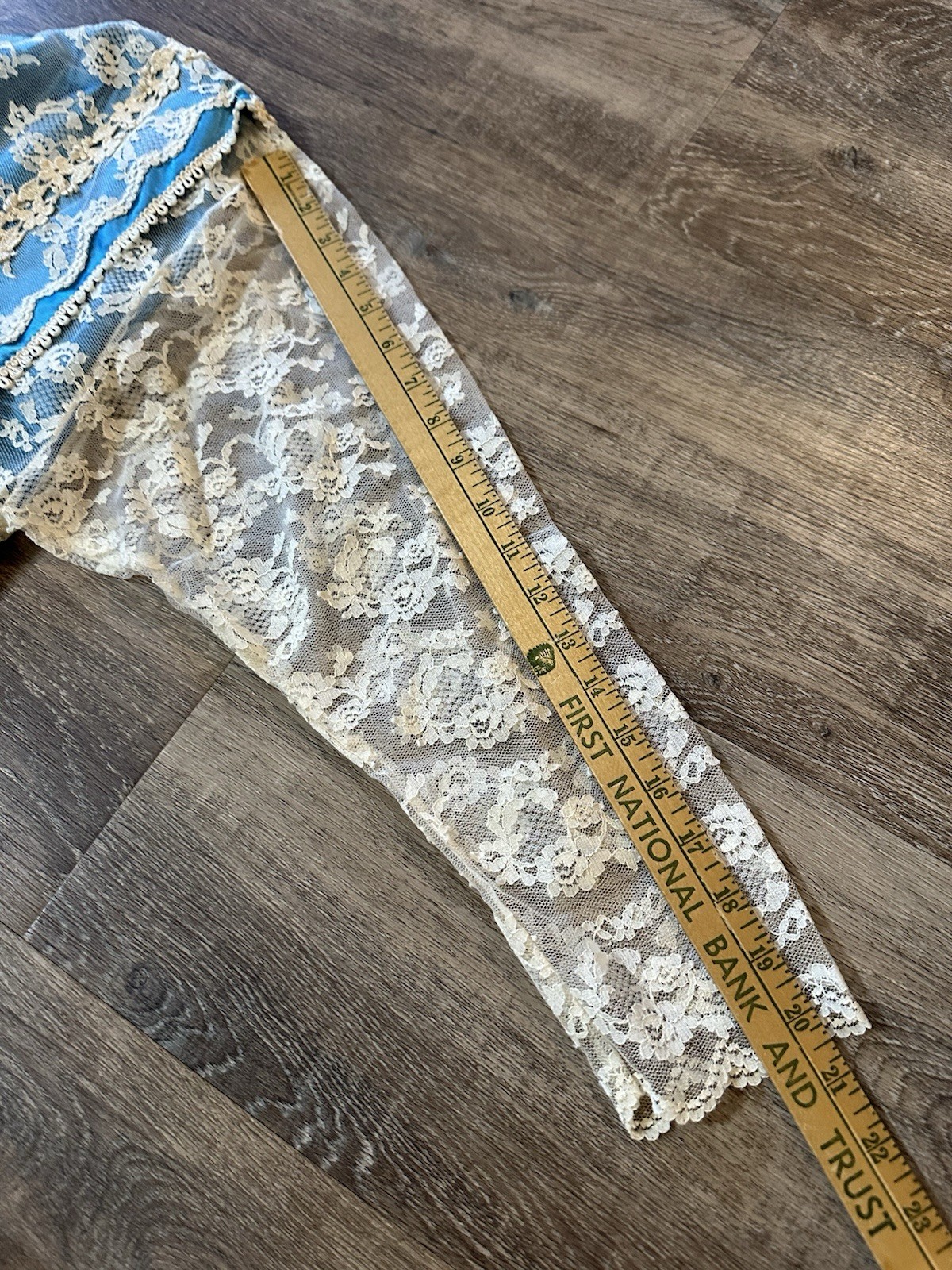 Vintage Dress Size M White Lace Floral Blue Pullover Mid Length 80s 90s