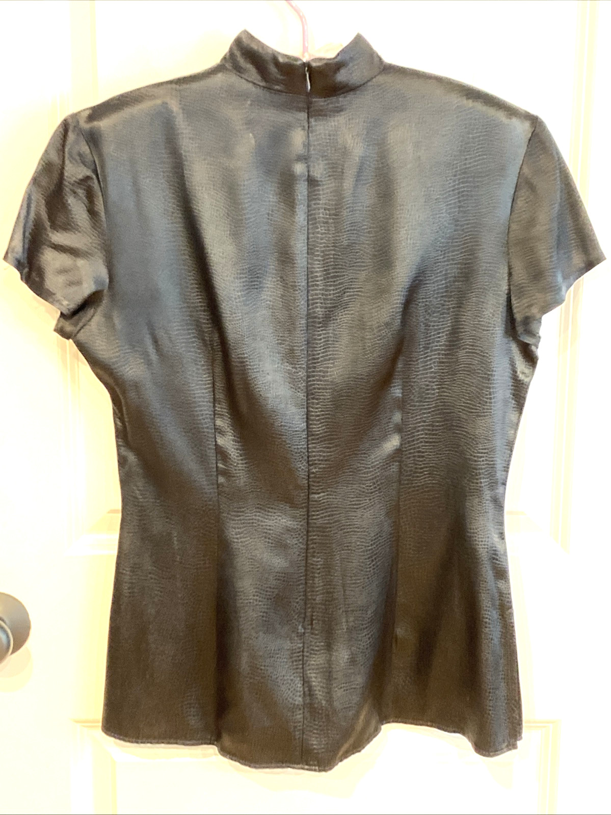 HENRI BENDEL ~ M / 36.5&Prime; Bust ~ Vtg Blk Snake Embossed Asian Top Mandarin Collar
