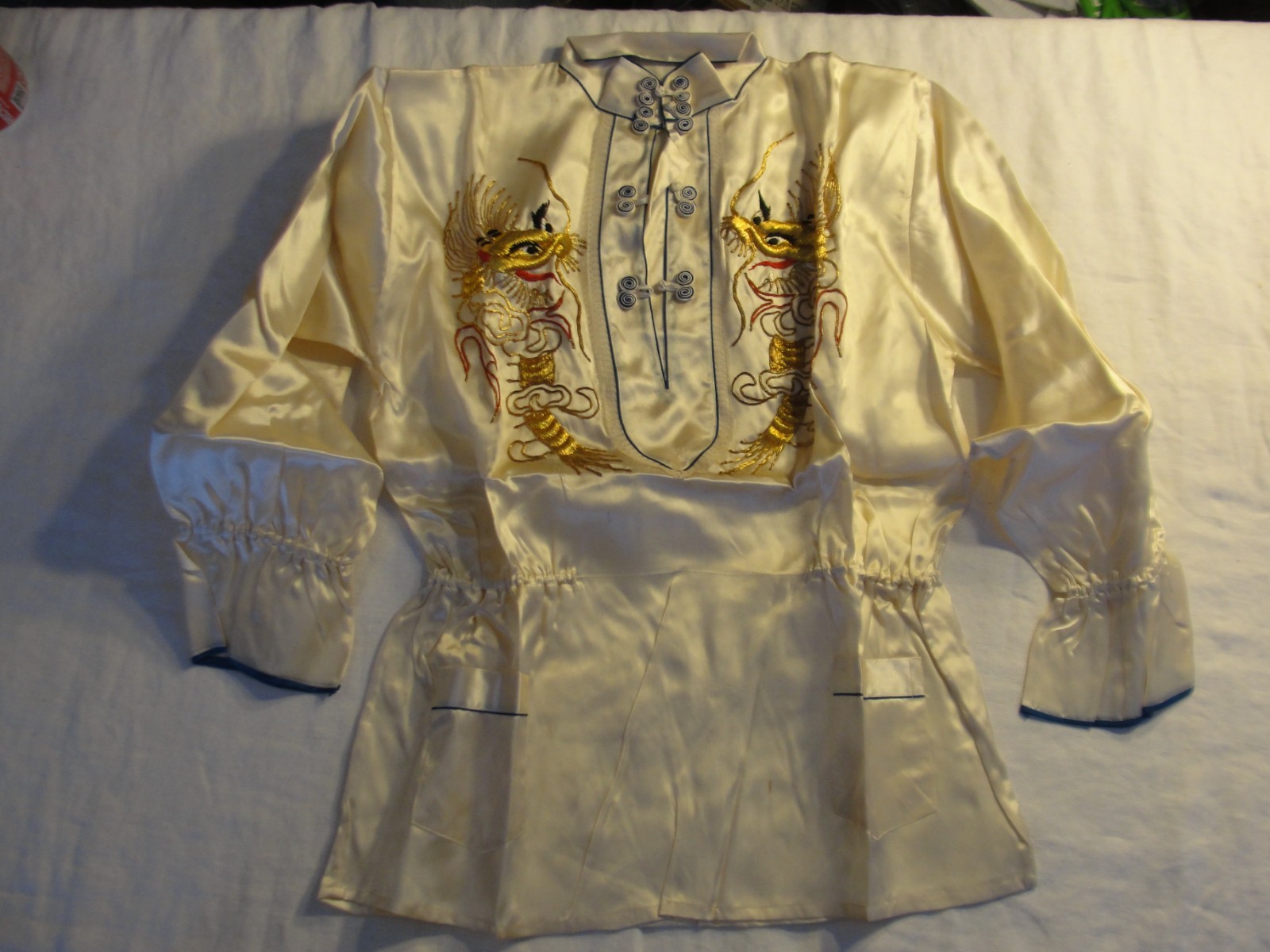 Vintage Hong Kong / Chinese Tunic and Pants Pajamas Dragon Embroidery