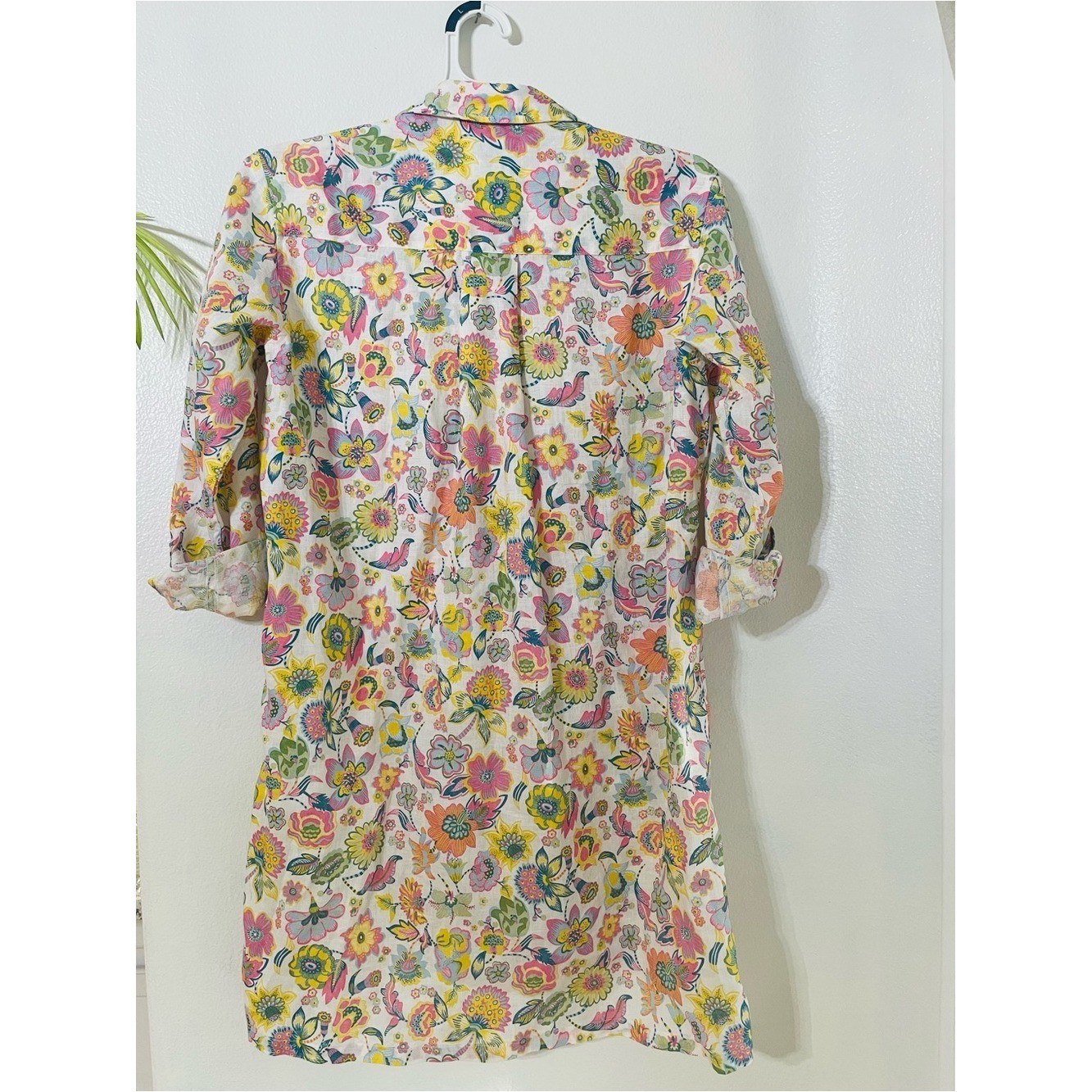 Frank and Eileen Floral Linen Hunter Step Hem Shirtdress Size XXS
