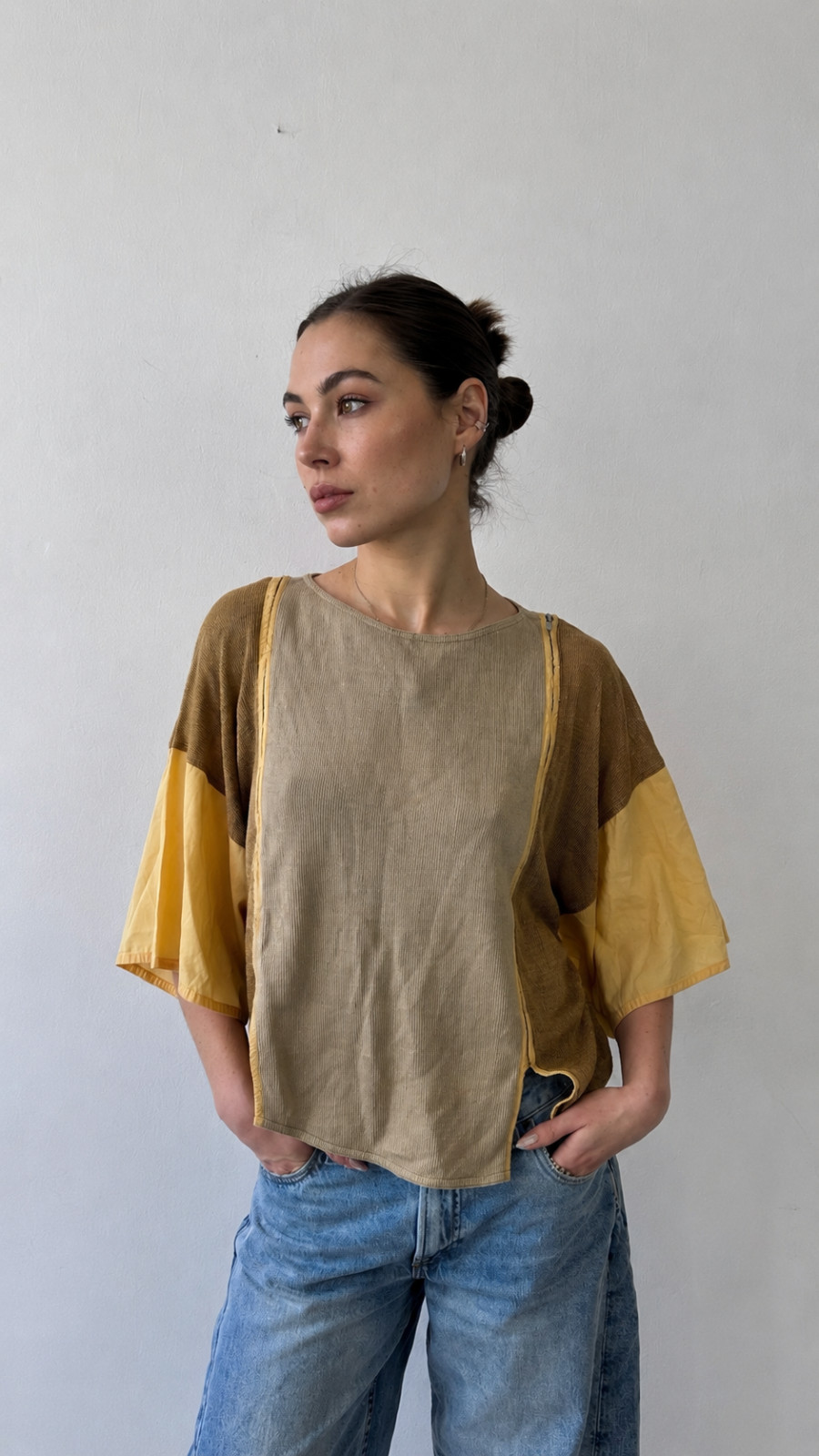 VTG JC de Castelbajac Iceberg Linen Cotton Knit Blouse Deconstructed Lampo 42
