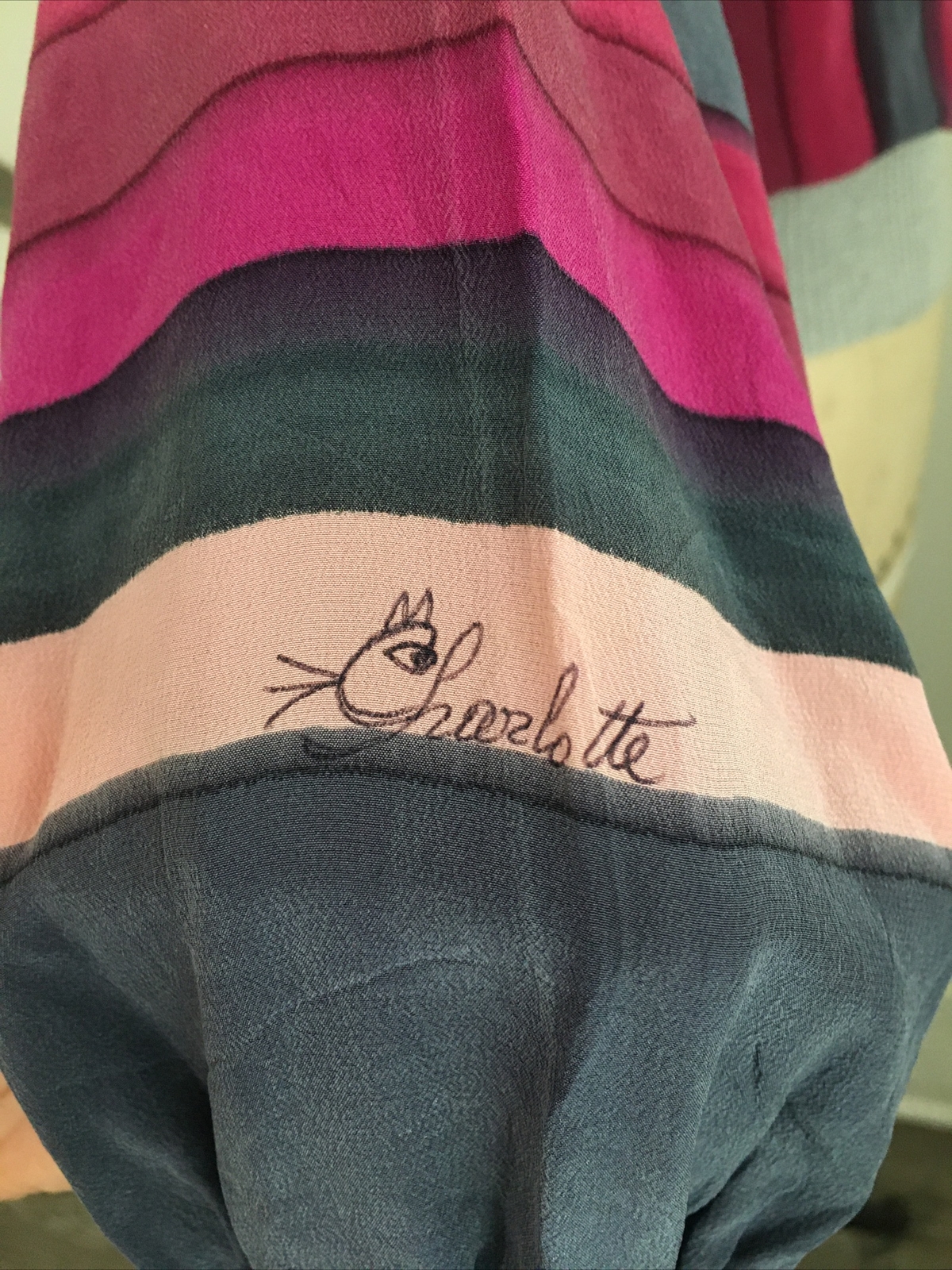 CHARLOTTE WASHED SILK STRIPED BLOUSE DOLMAN SLEEVE VINTAGE