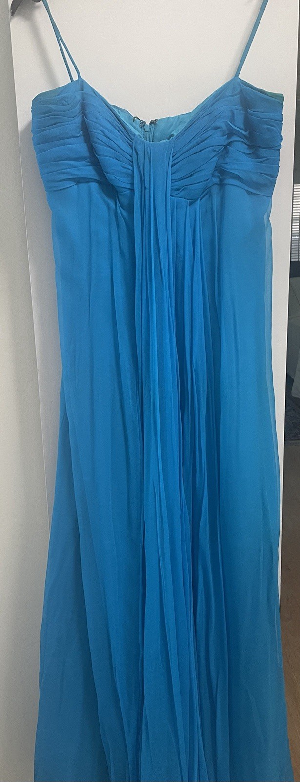 Bonwit Teller Aqua Silk Chiffon Evening Gown Spaghetti Straps 1960&rsquo;s Size Small