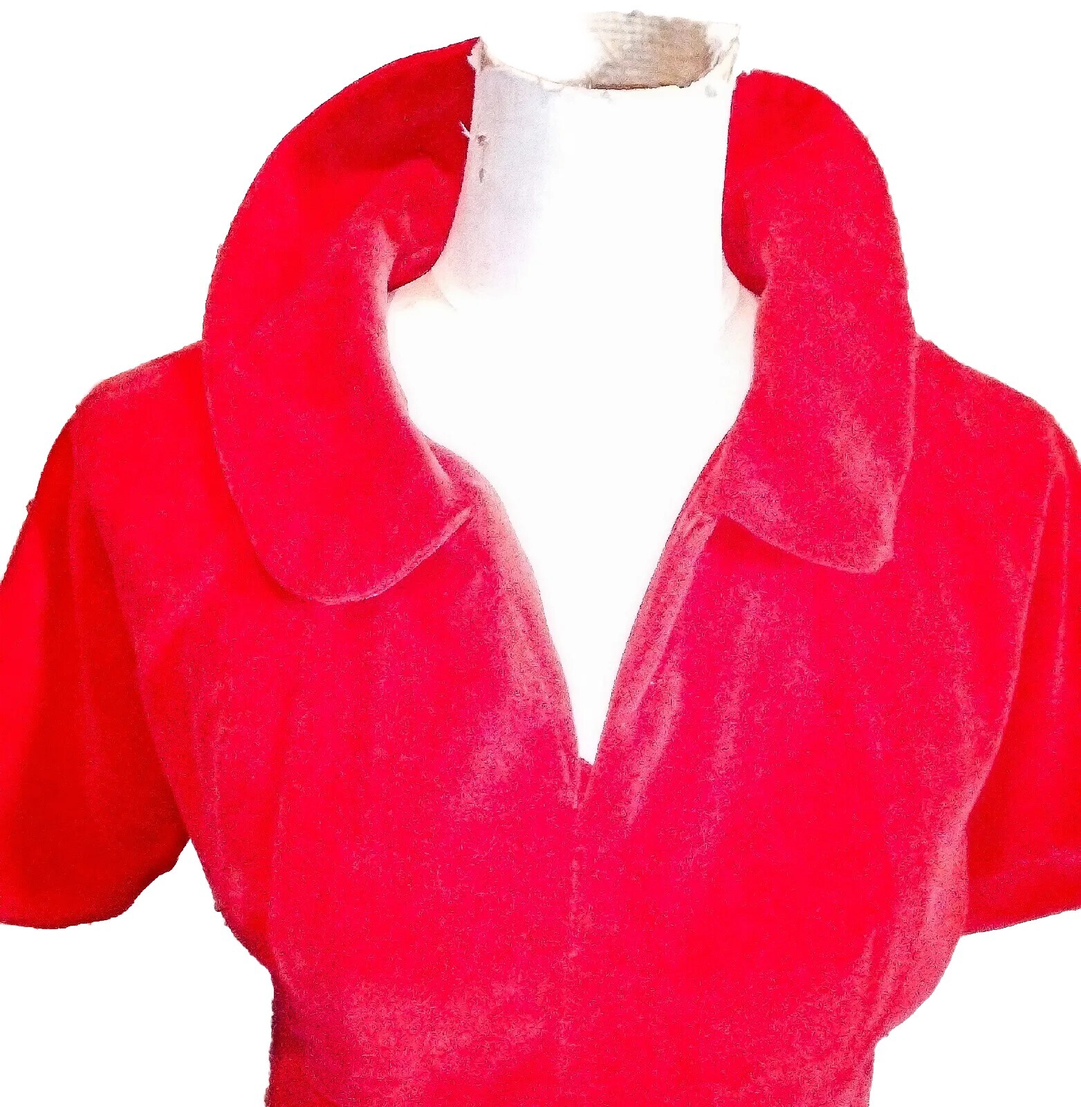 VTG 60s Empire Waist Bright Red Soft Cotton Fitted Maxi Velvet Dress S