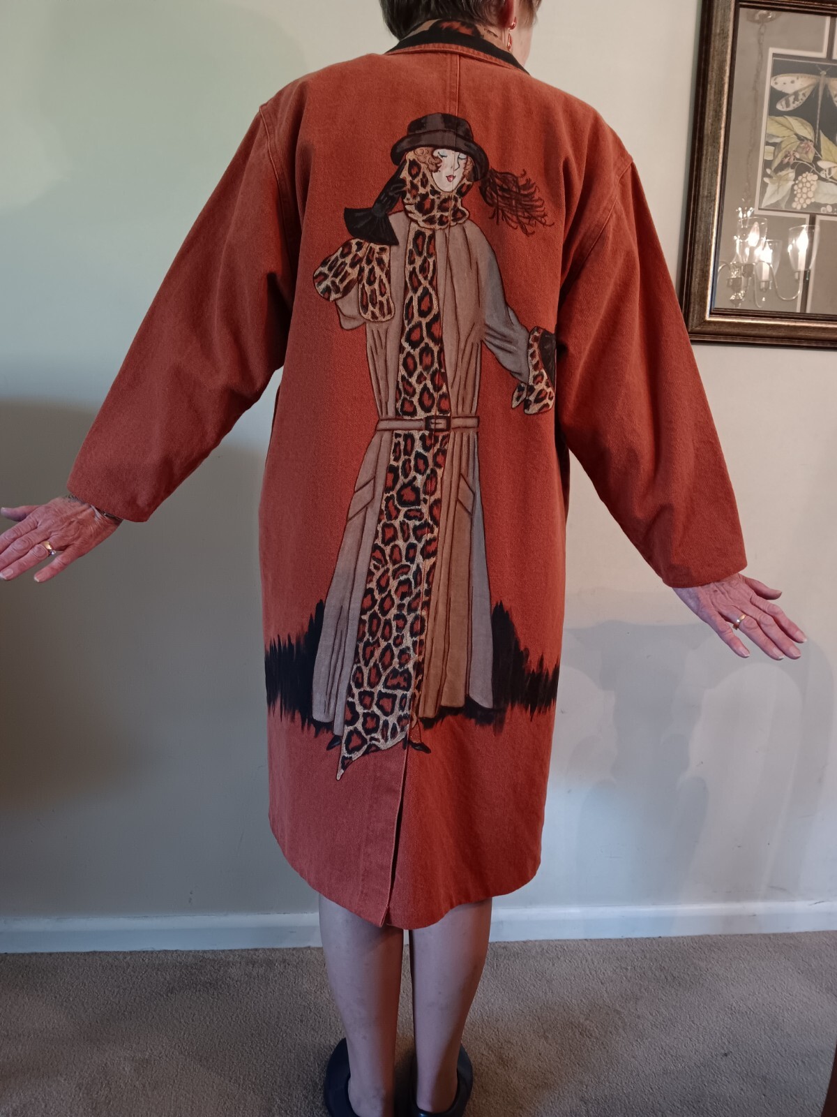 Vintage A YOZIE Hand Painted Long Coat – 100% Cotton Denim – Signed – One Size