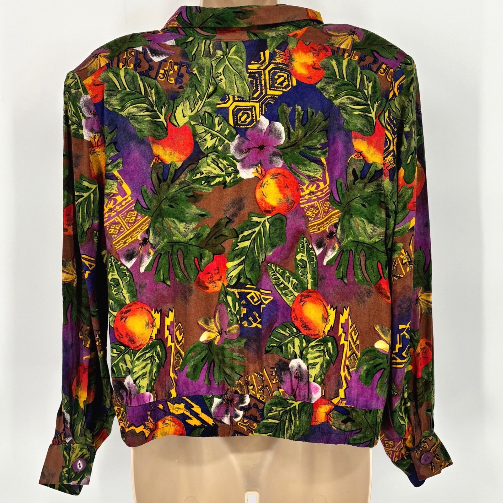 PS Illustrations Vintage Tropical Fruit Floral Cropped Jacket Purple Multicolor
