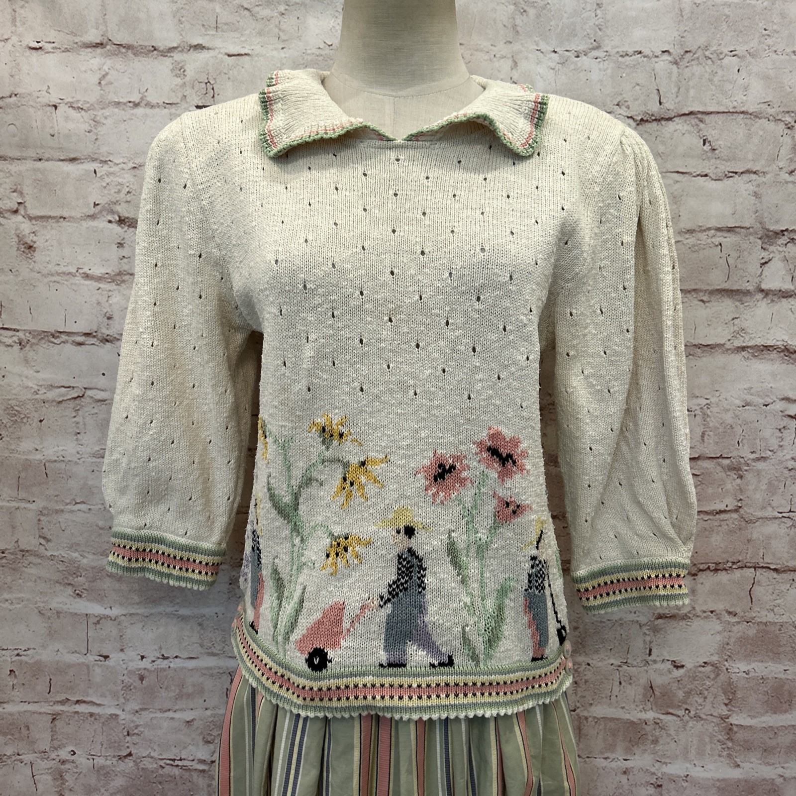 VTG Cullinane Peter Pan Collar Short Sleeve Sweater Skirt Set Gardening Cottage