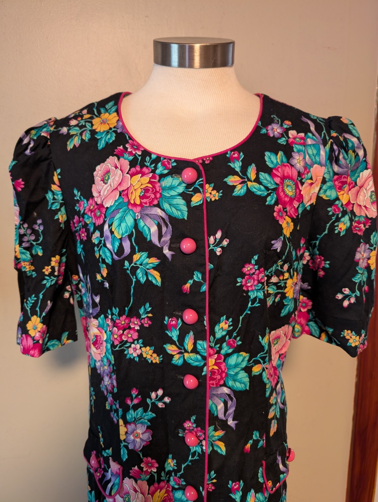 VINTAGE 1980s Floral Romper Sundress -SIZE 14 MADE in USA-Lindsey Scott