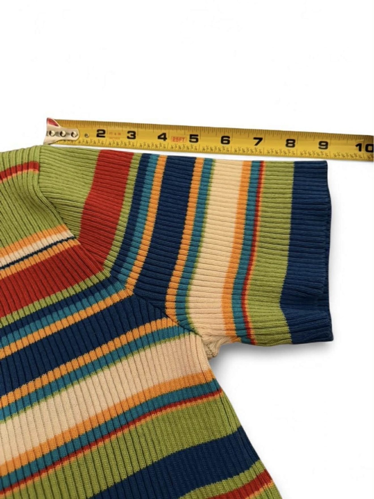 Y2k Vintage Beldoch Popper Multicoloured Short Sleeve Striped Zip Up Sweater