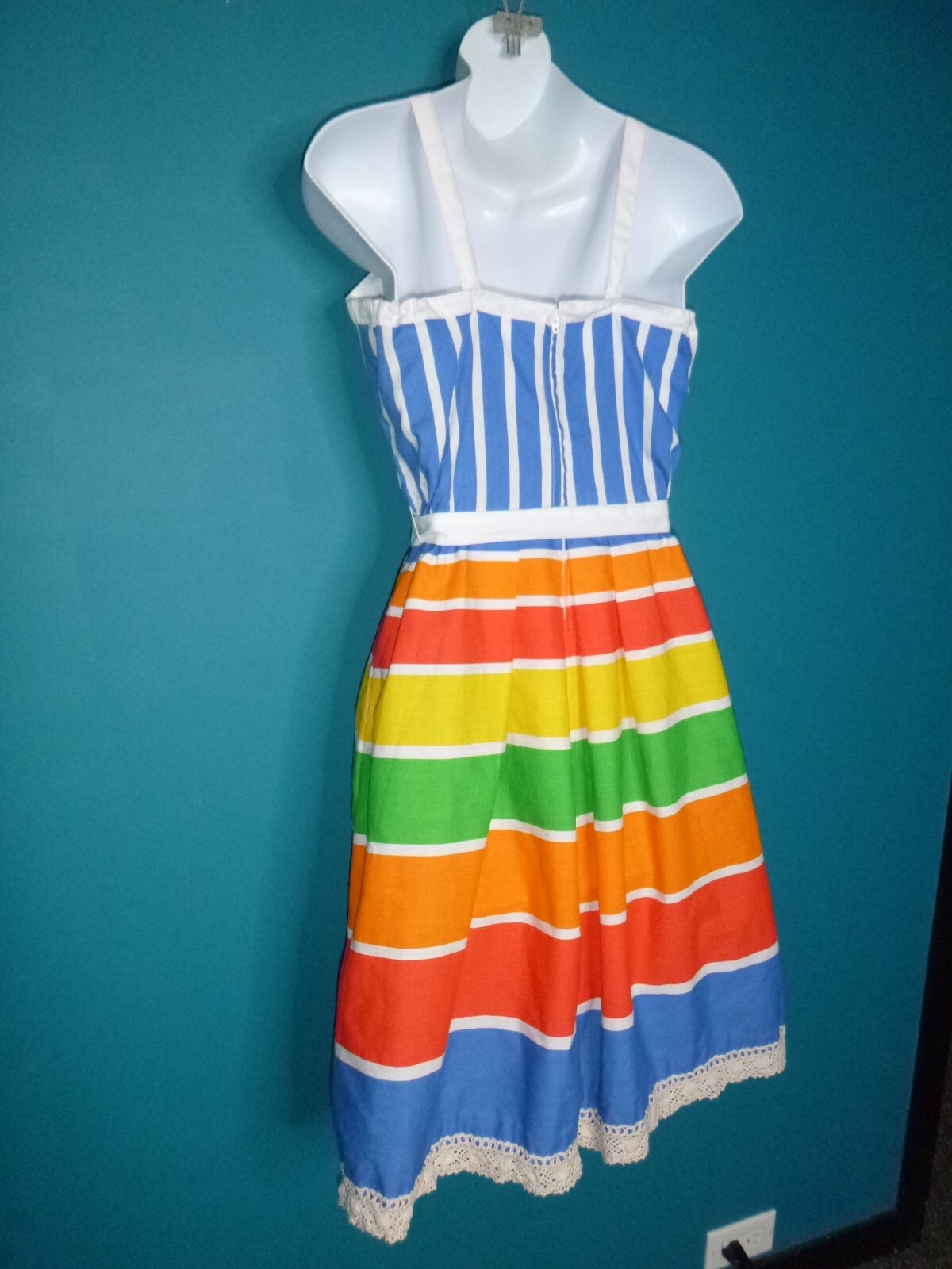 Vtg 70s Wadsworth Wellington Rainbow Stripe Cotton Blend Sundress Sz S